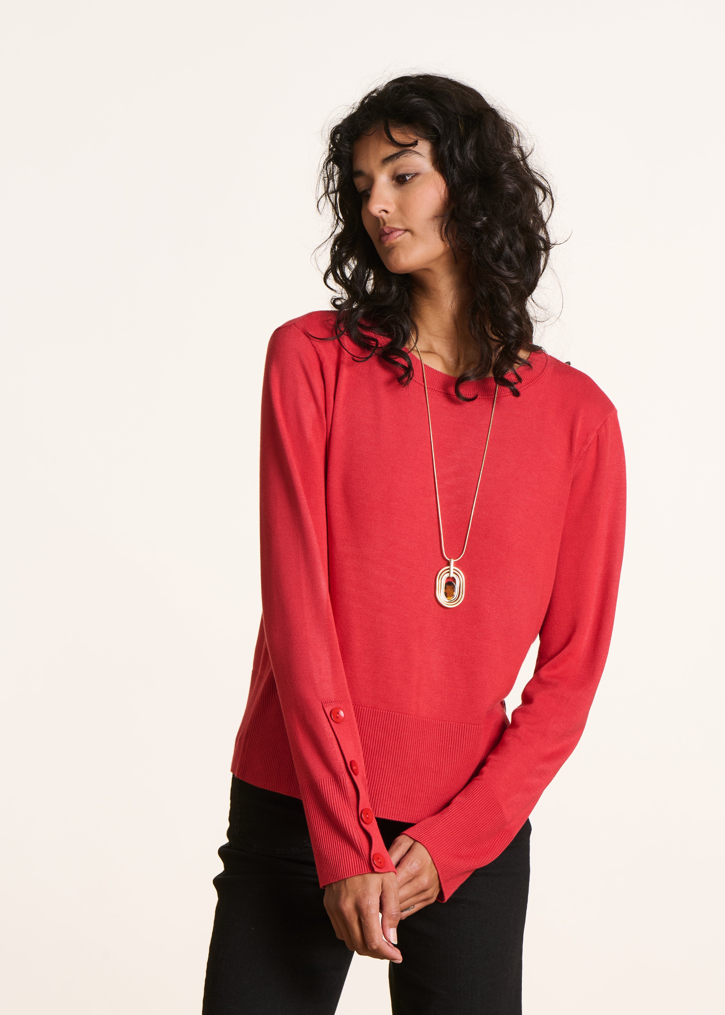 Pull rouge manches longues col rond