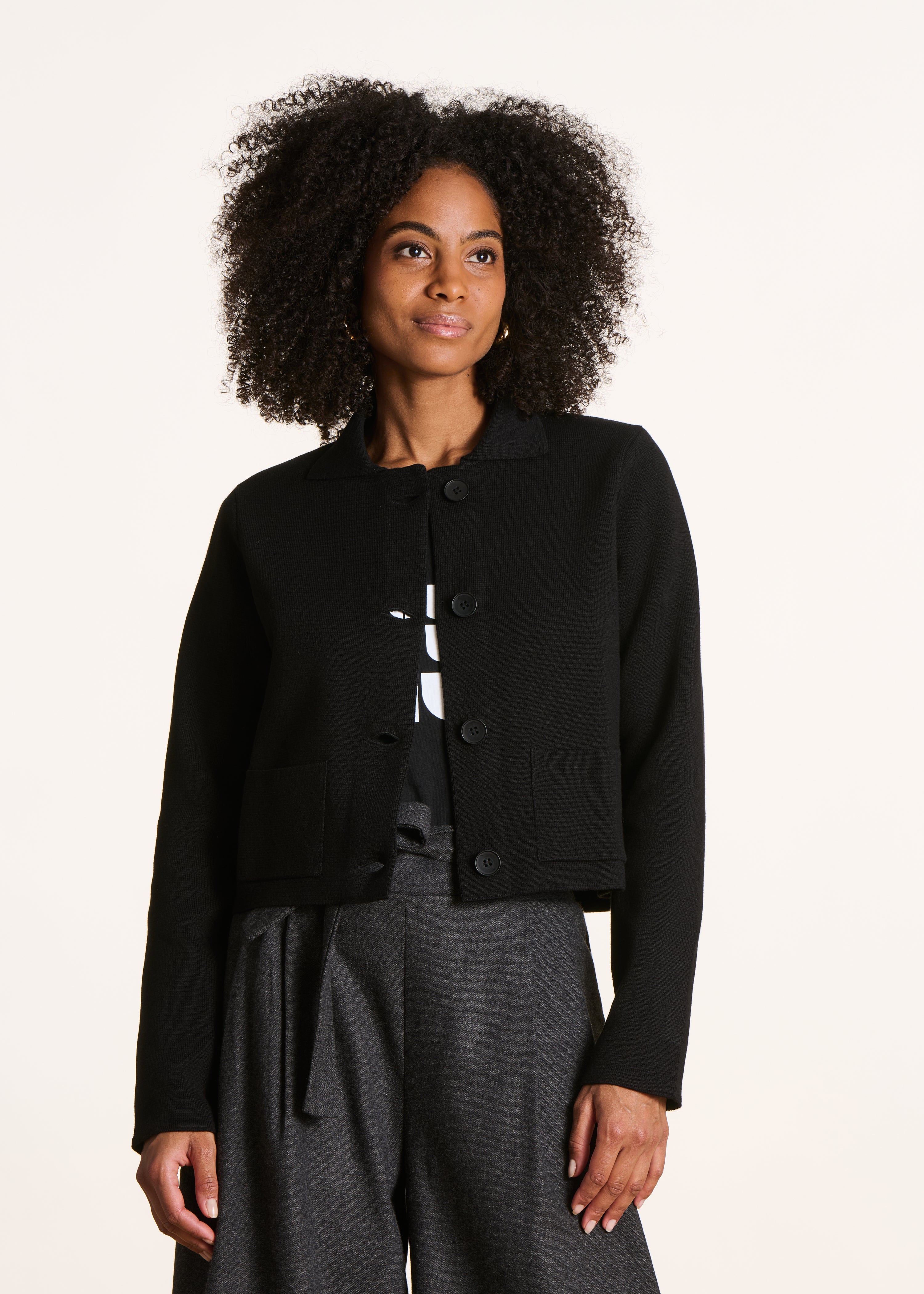 Gilet court en maille col chemise