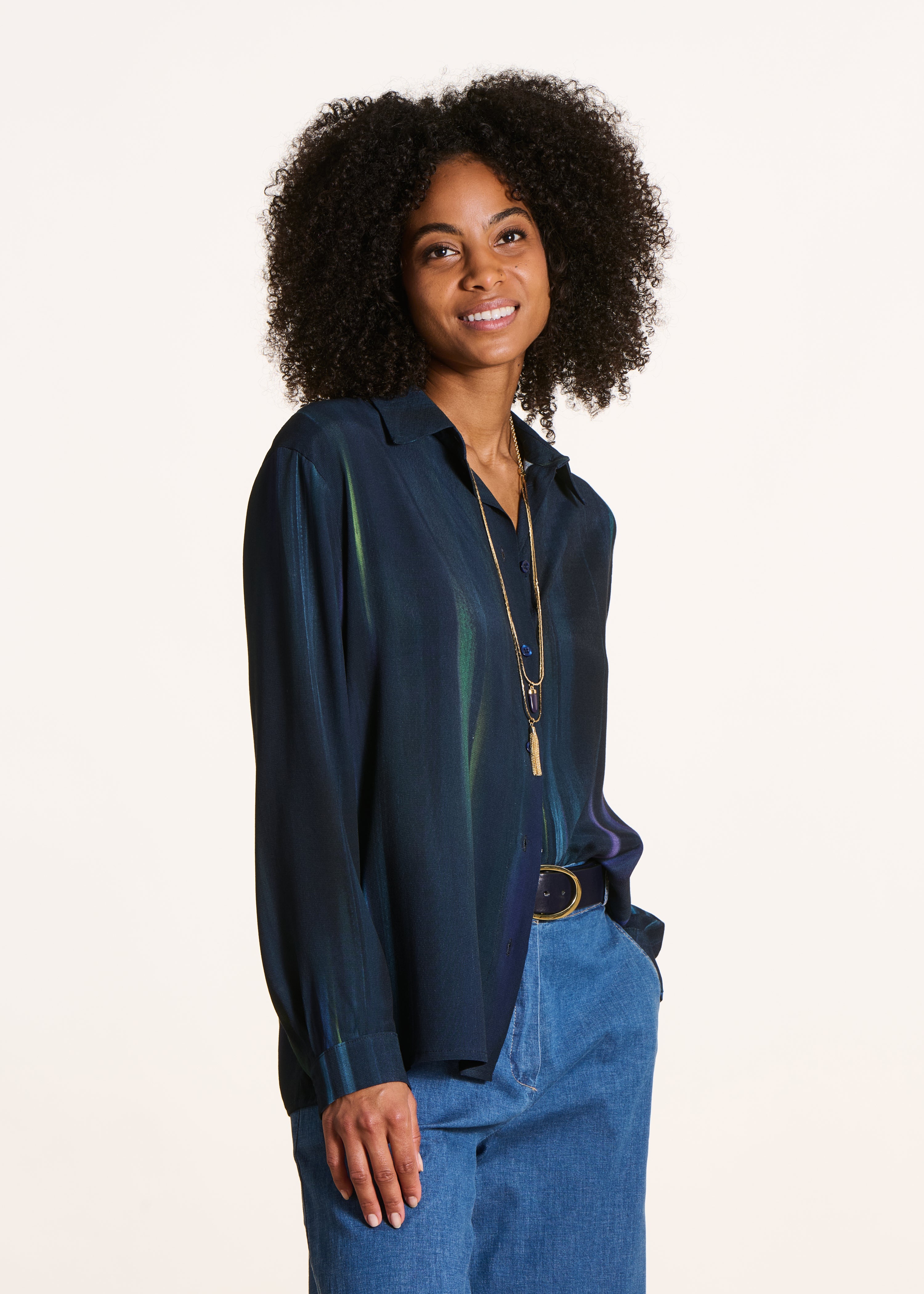 Chemise ample bleu foncé irisé