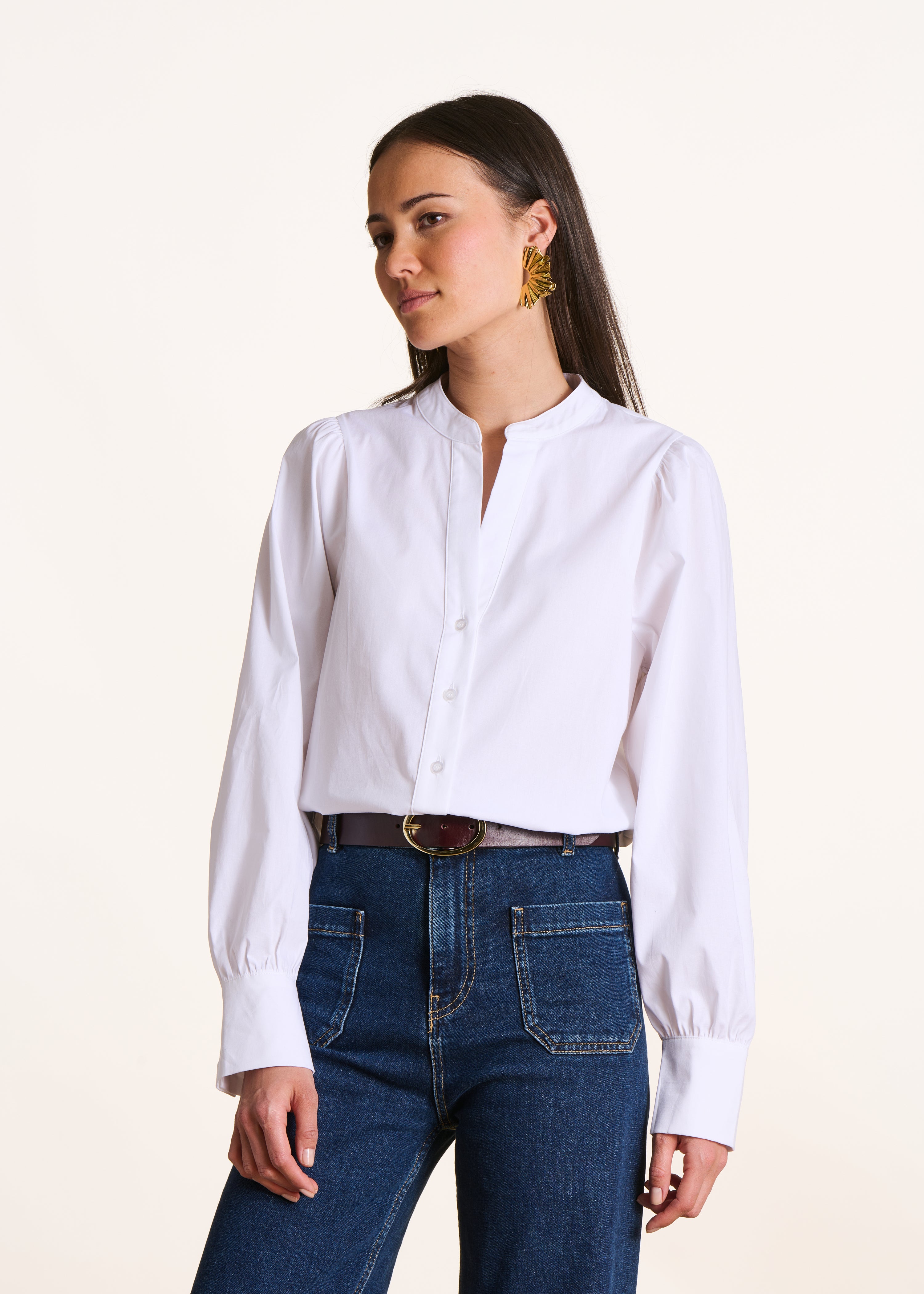 Chemise blanche en coton à manches longues