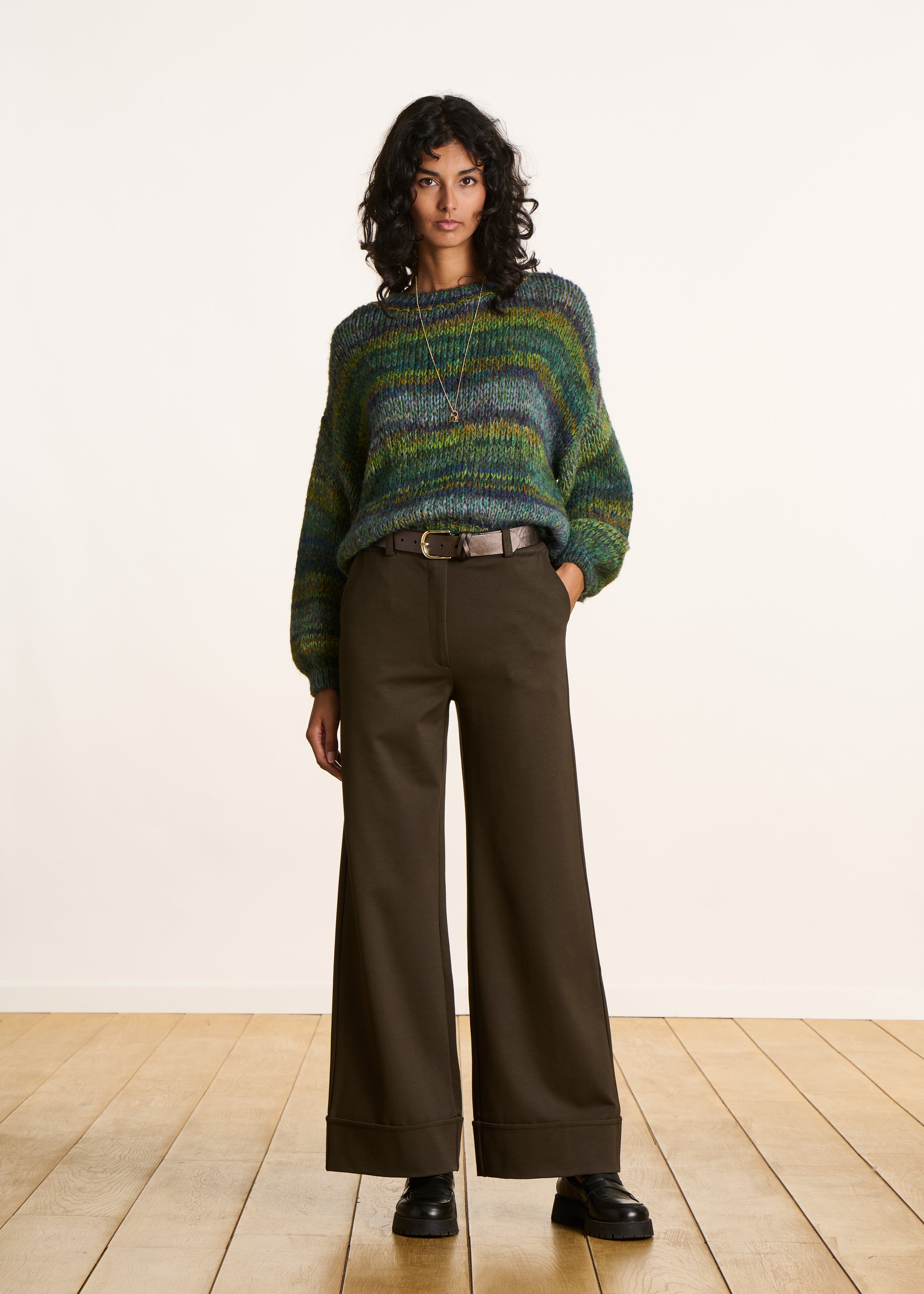 Pantalon en milano marron taille haute