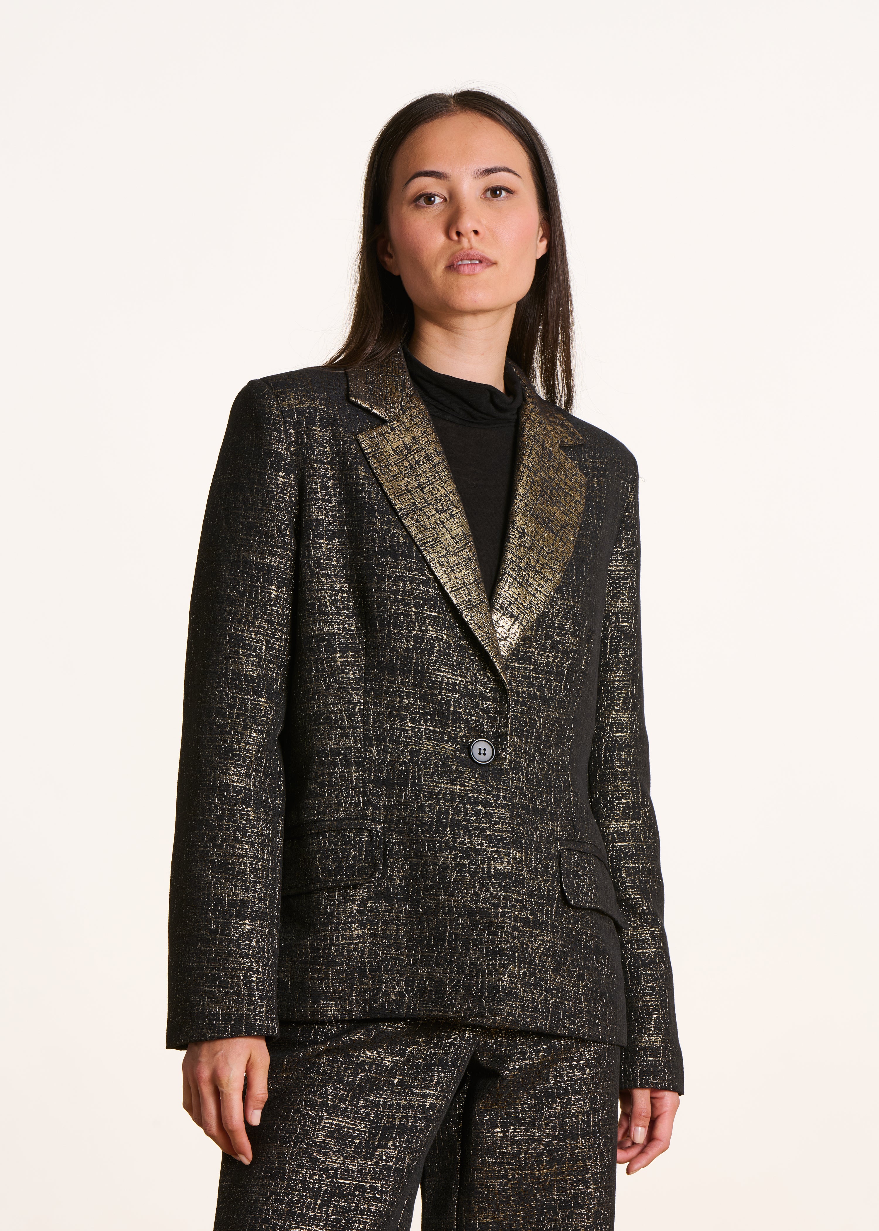 Veste de tailleur en jacquard noir et doré
