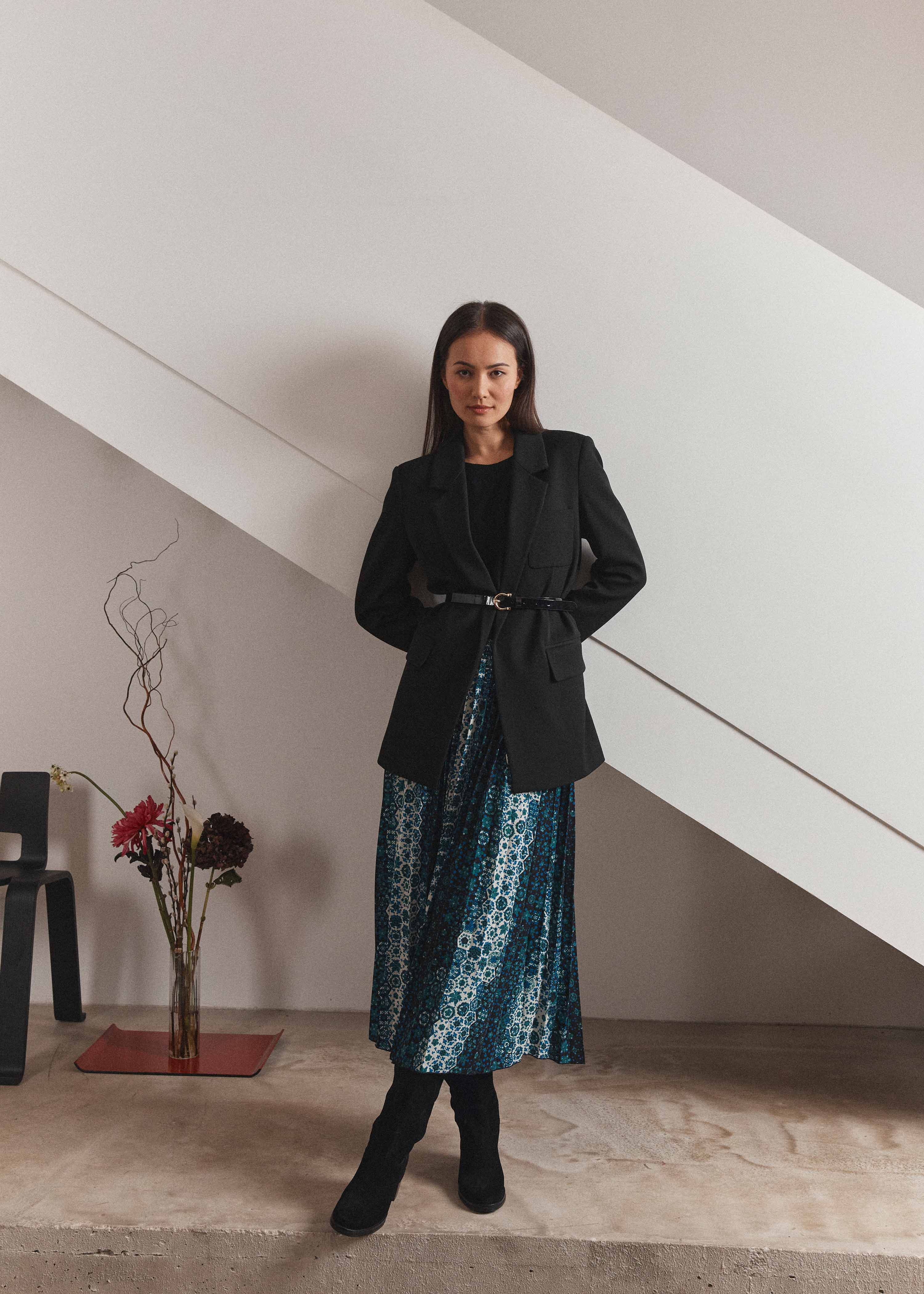 Veste blazer noire longue en twill