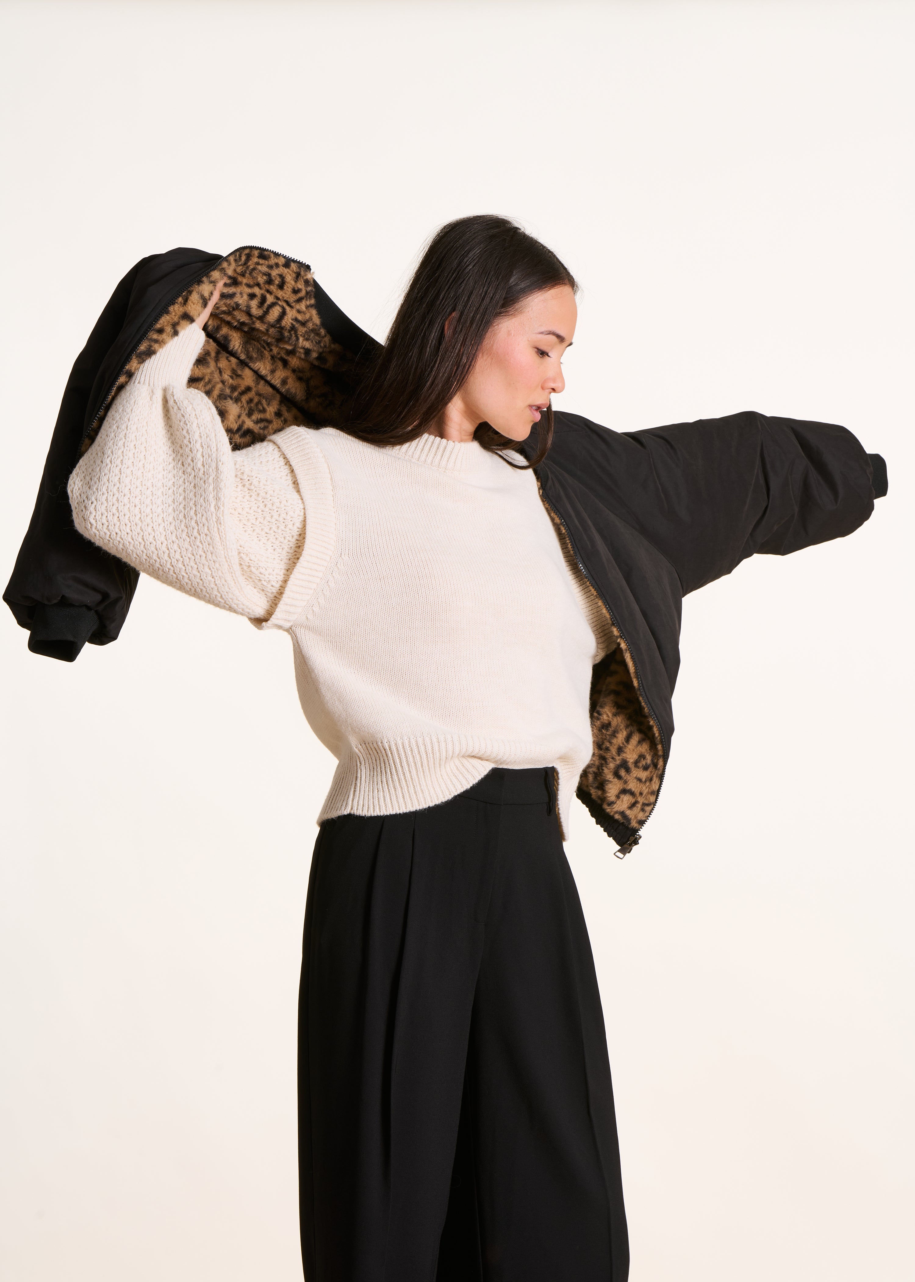 Blouson bomber réversible et imprimé léopard