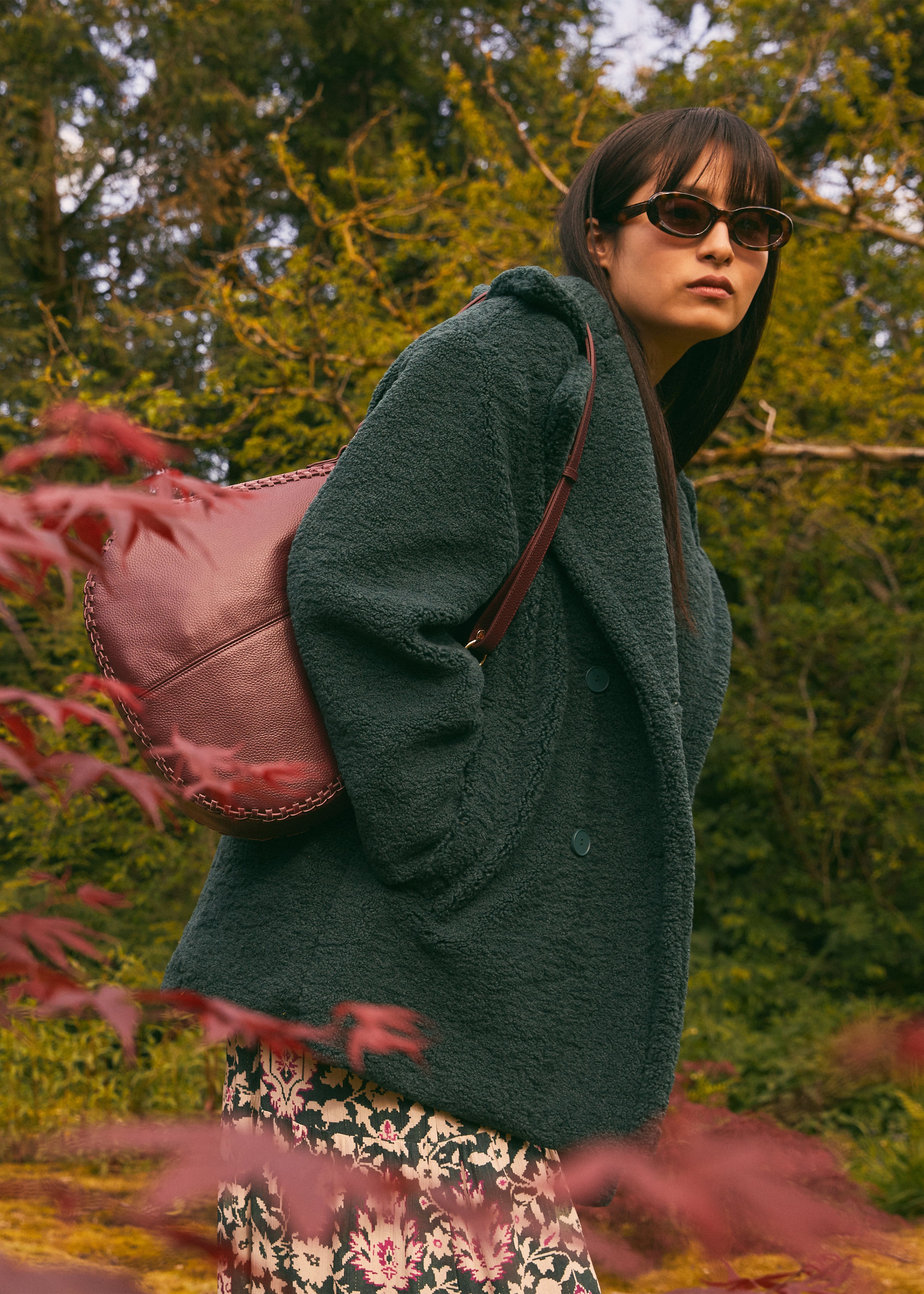 Manteau caban 3/4 vert à bouclette