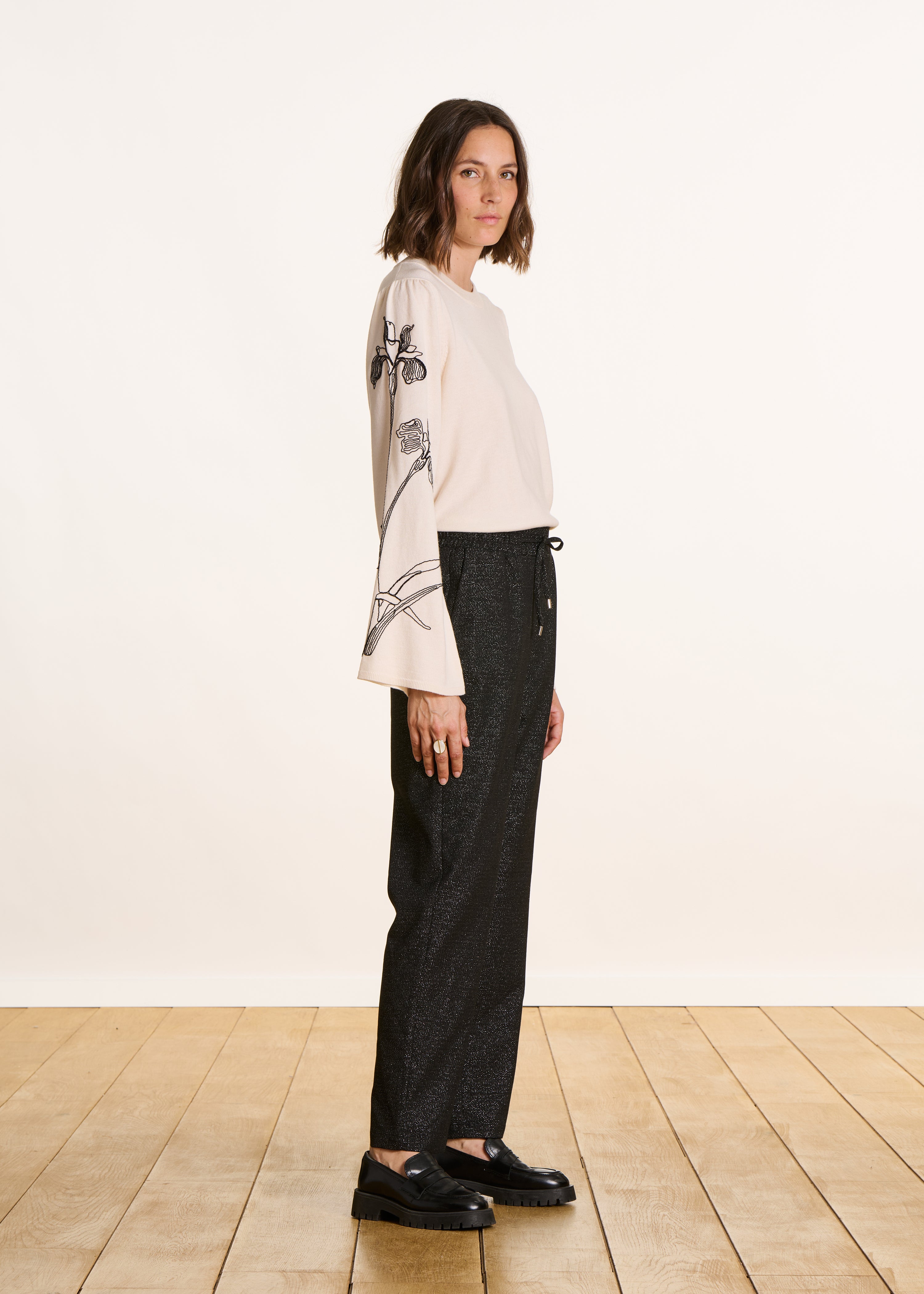 Pantalon carotte irisé taille élastique