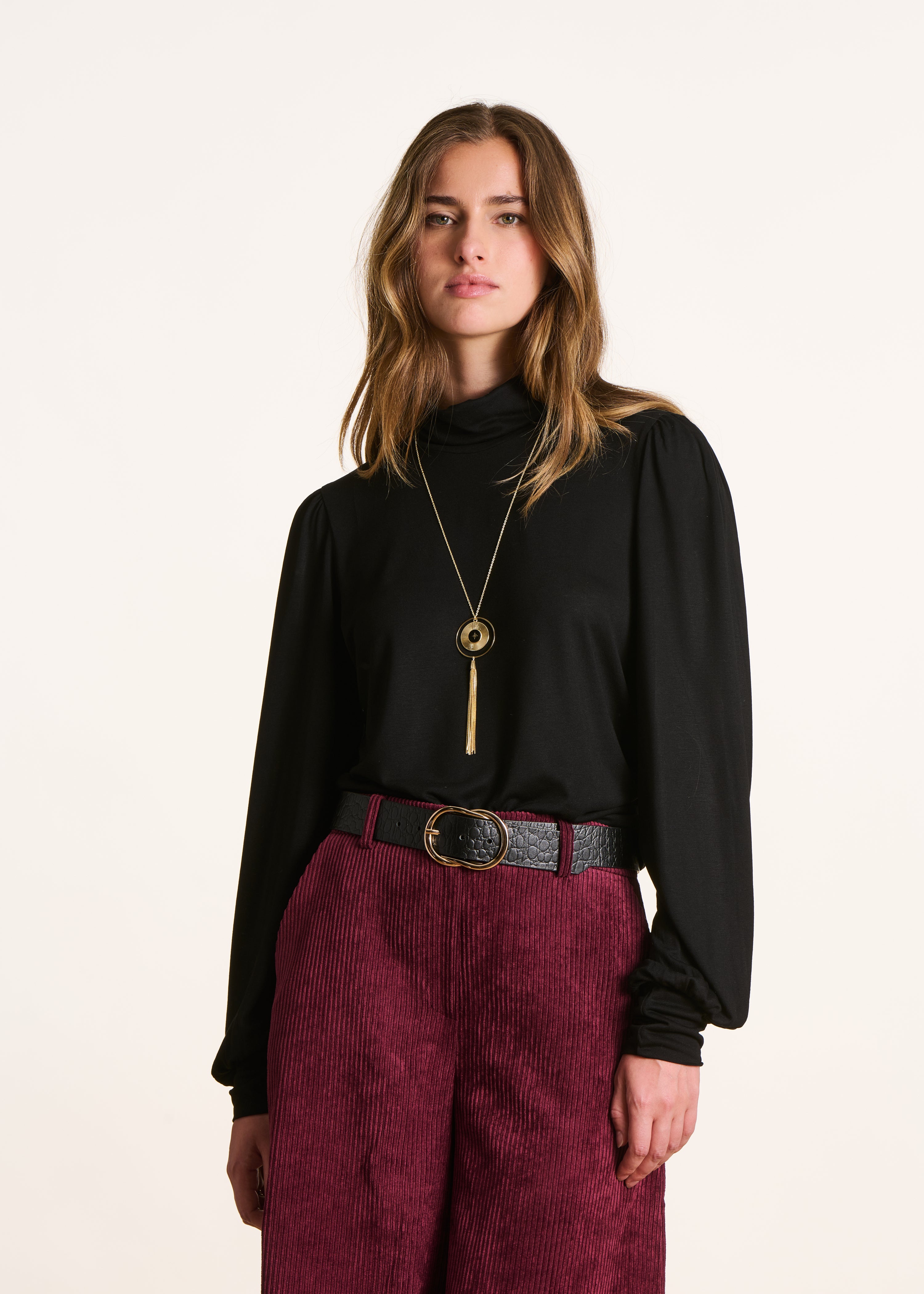 T-shirt ample col roulé manches longues