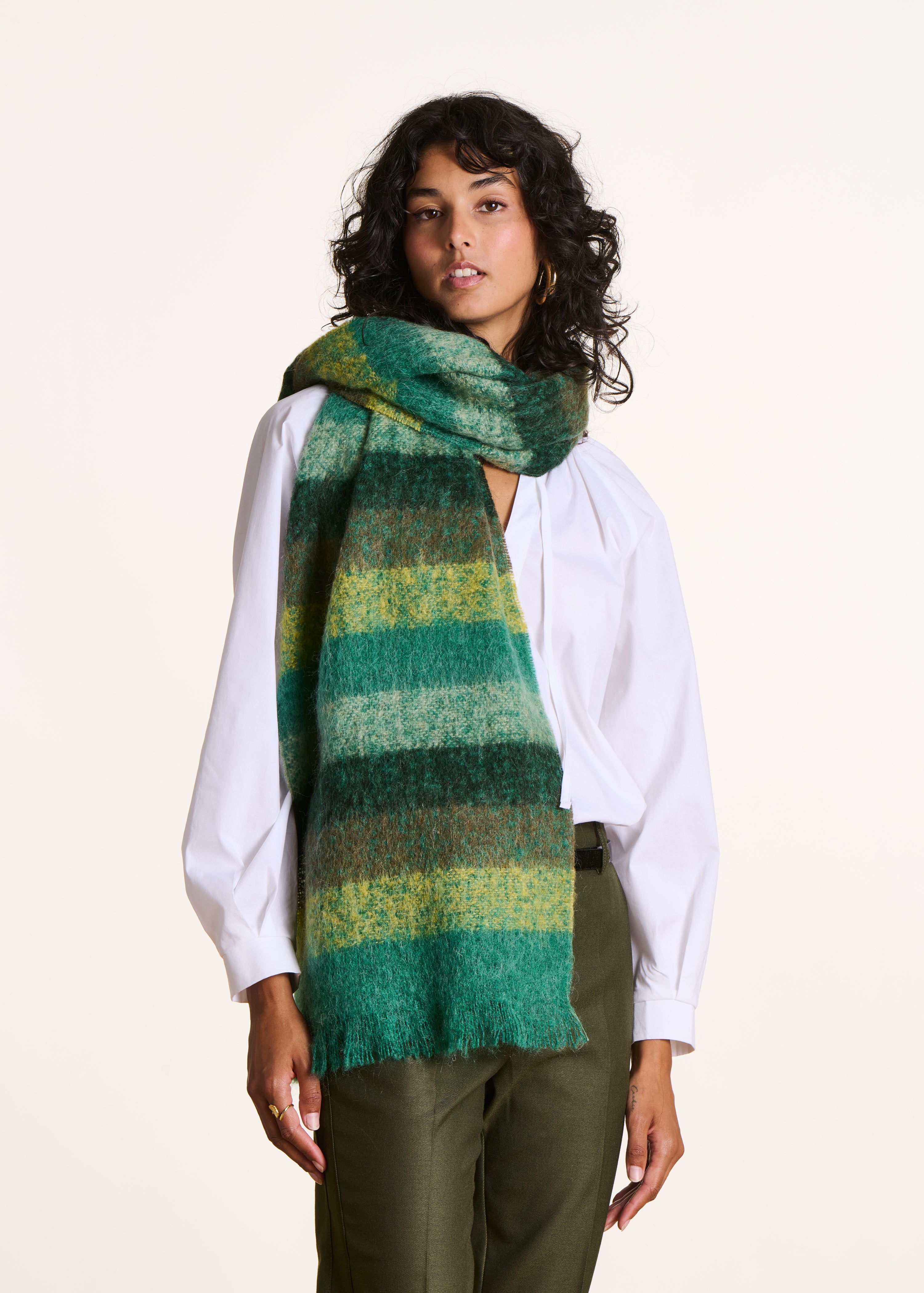 Écharpe mohair verte à rayures