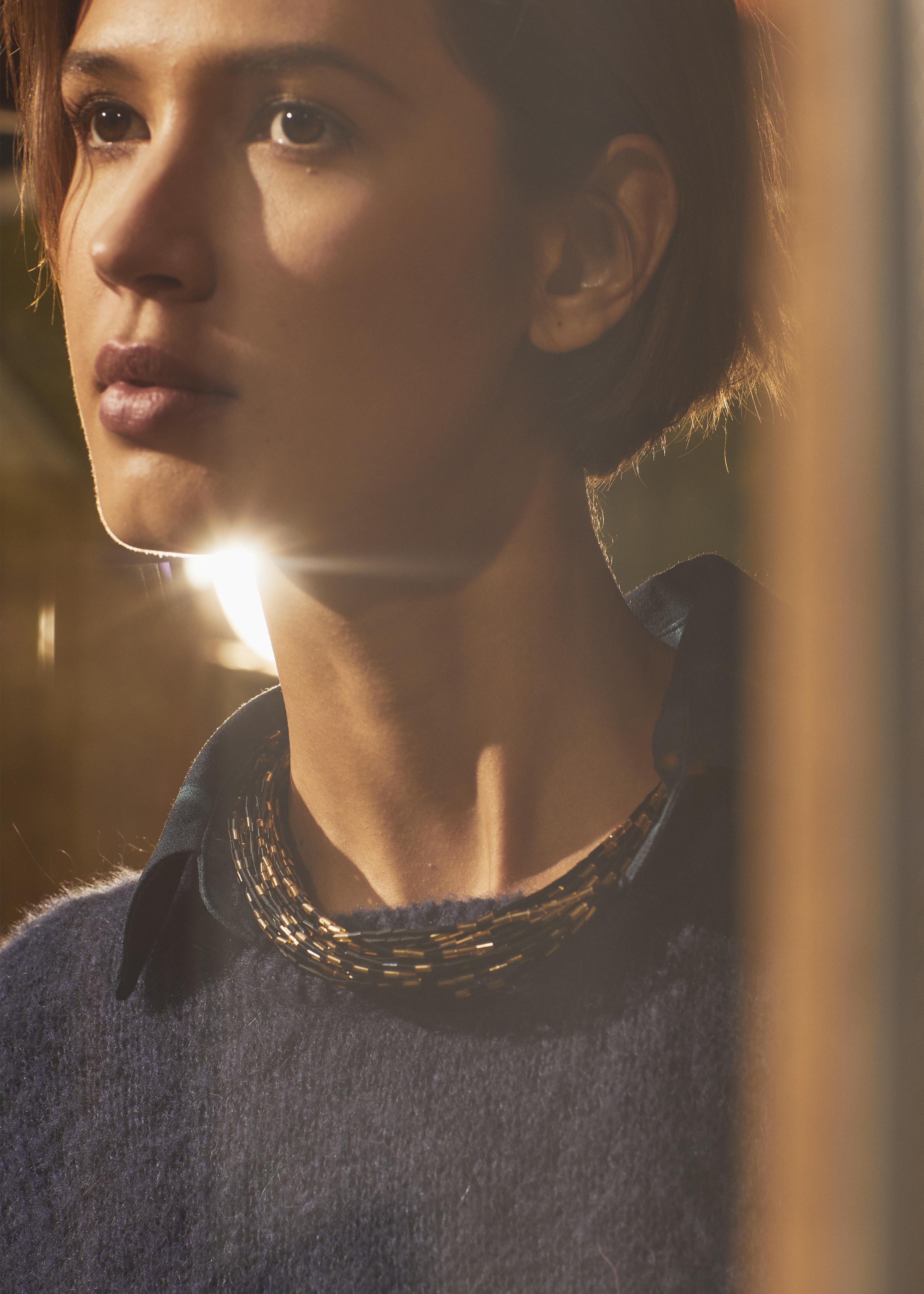 Collier perles de verre bicolores et doré