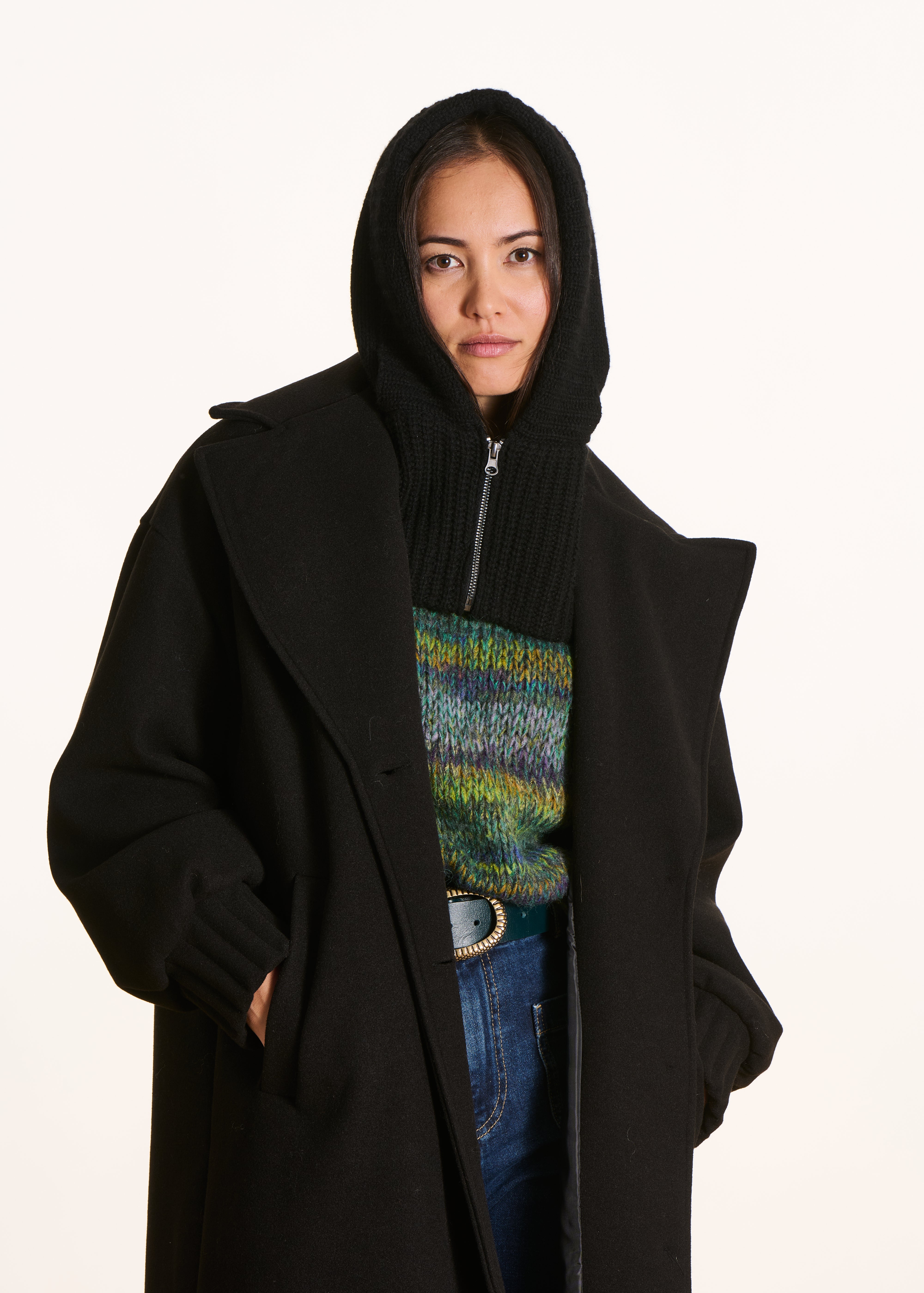 Capuche tricotée oversize noire