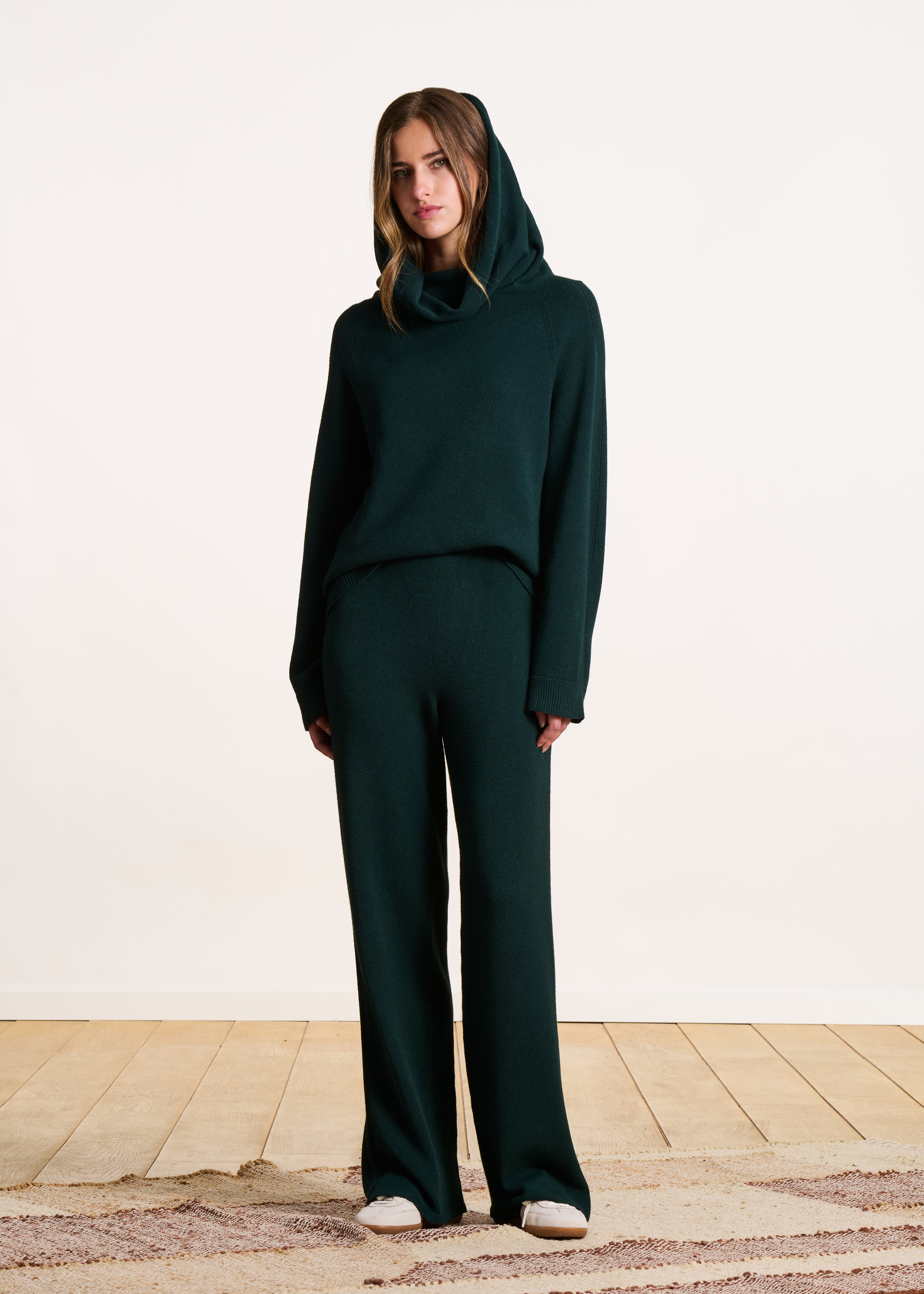 Pantalon large en maille bleu pétrole taille élastique