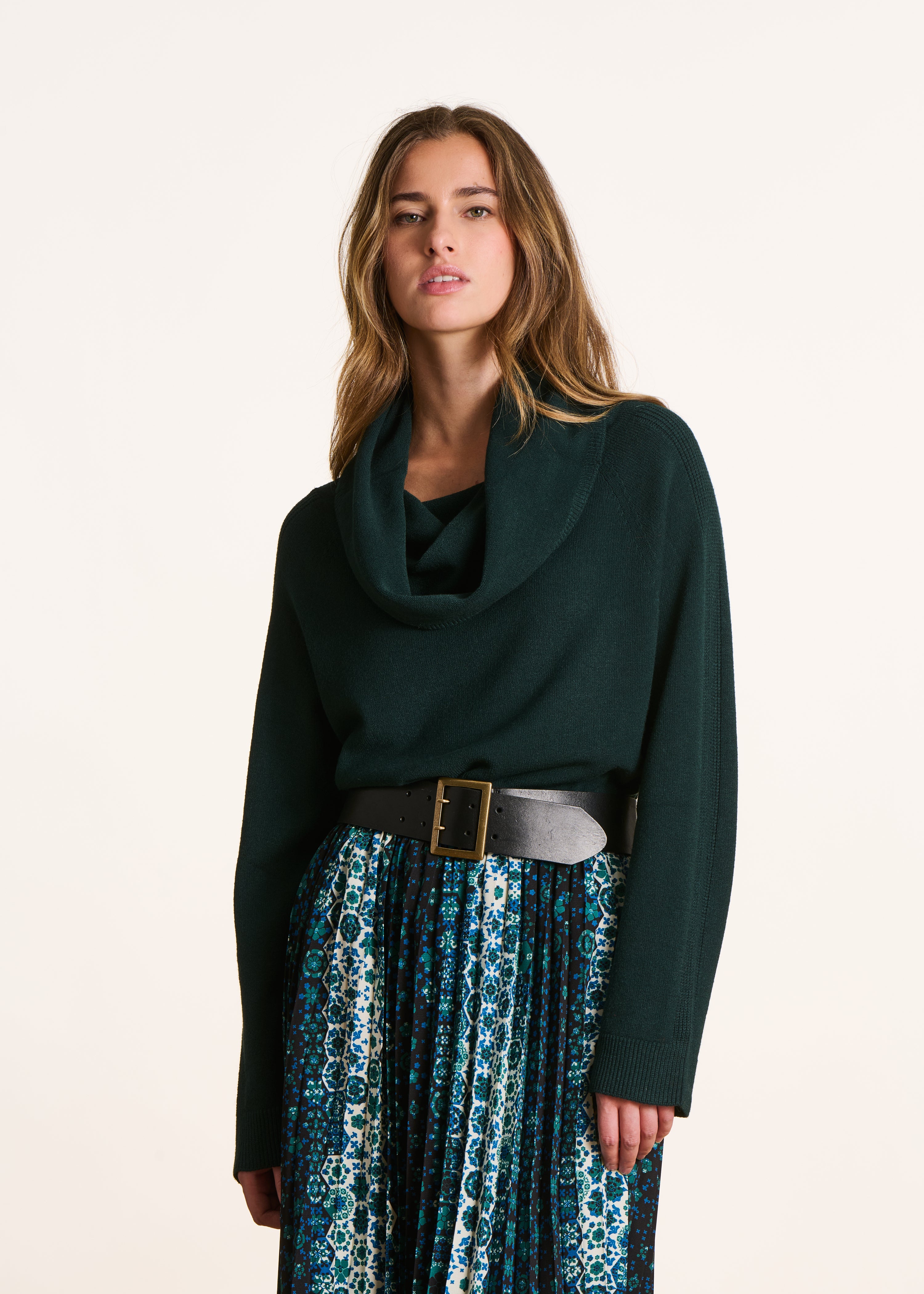 Pull bleu pétrole en maille manches longues