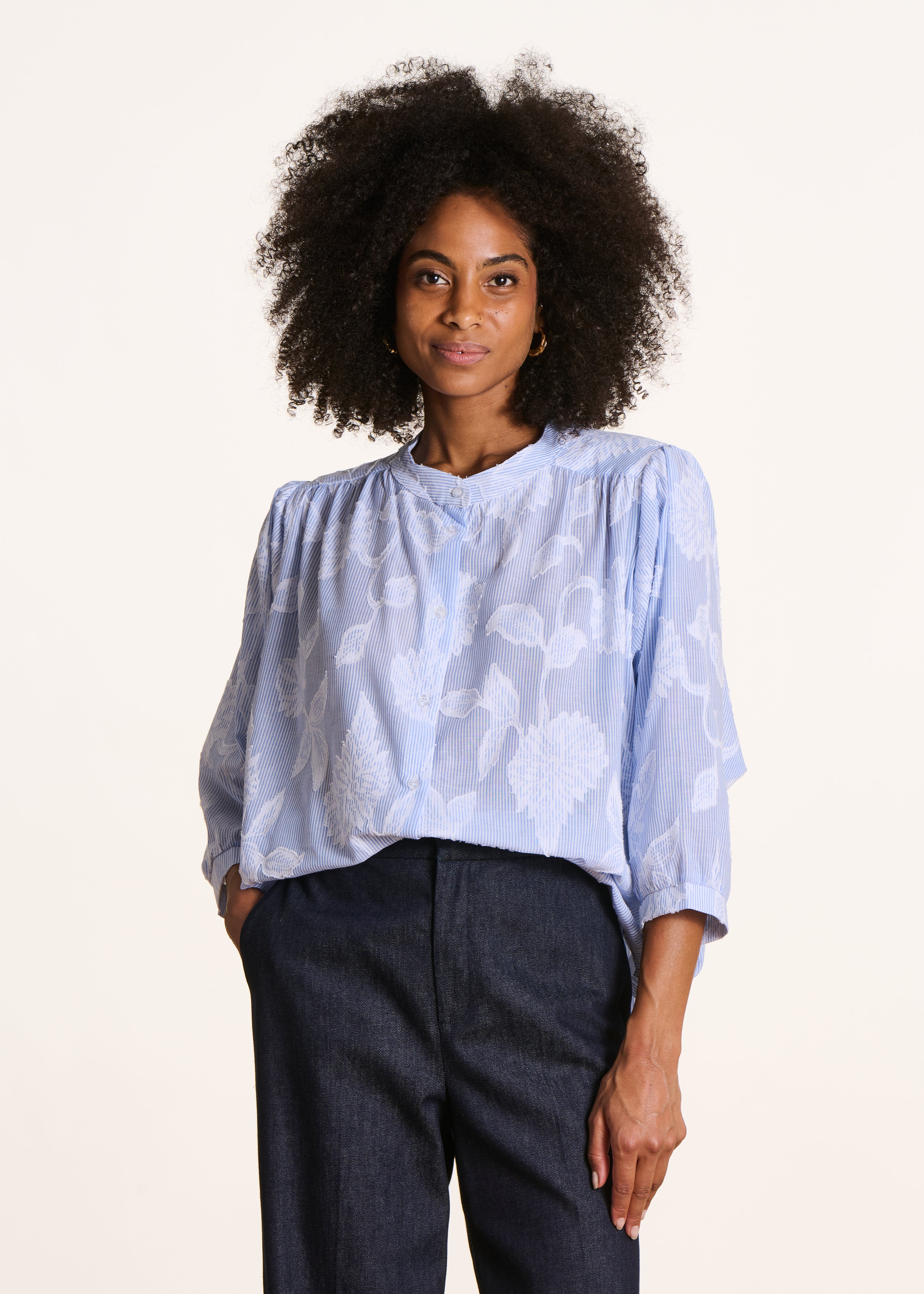 Chemisier en coton manches 3/4