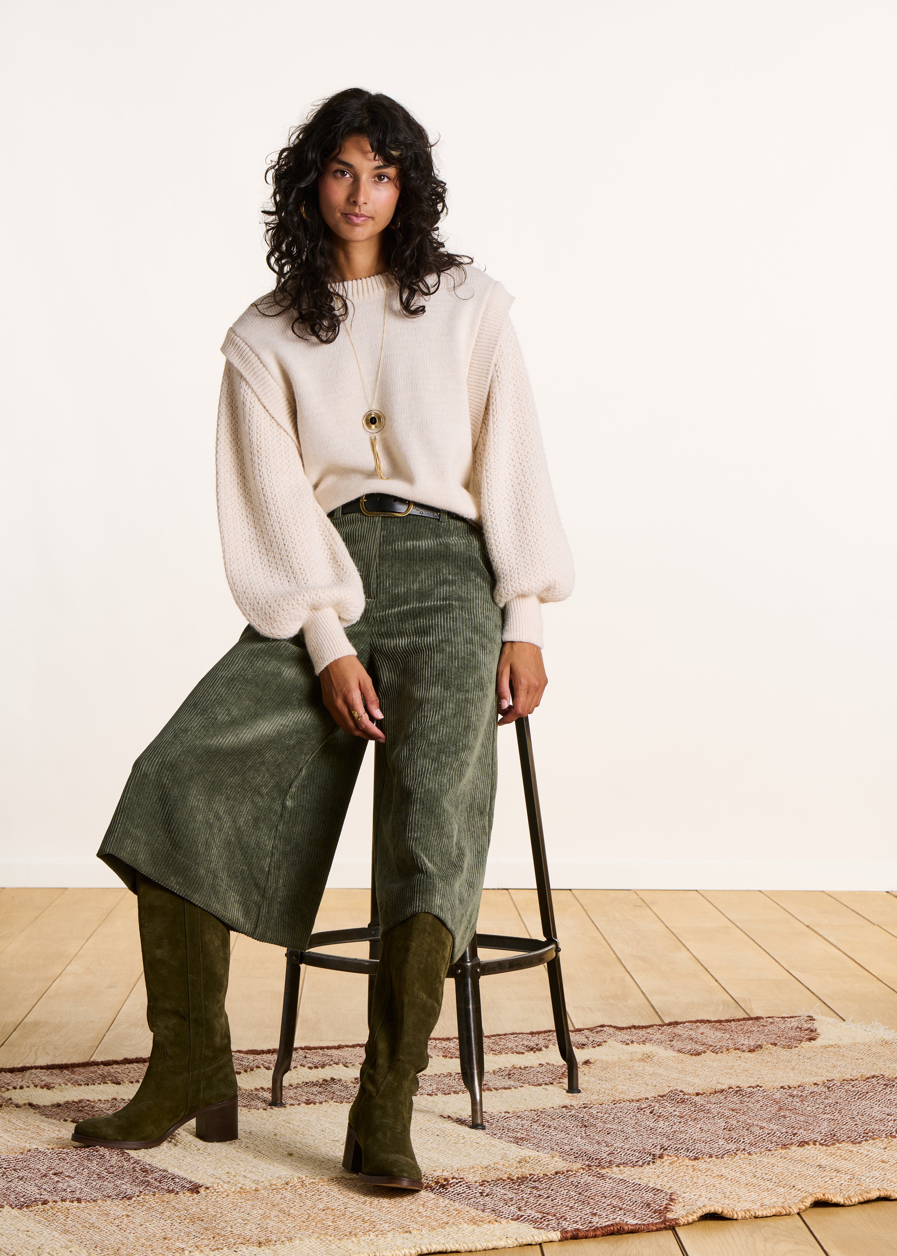 Bermuda long en velours côtelé