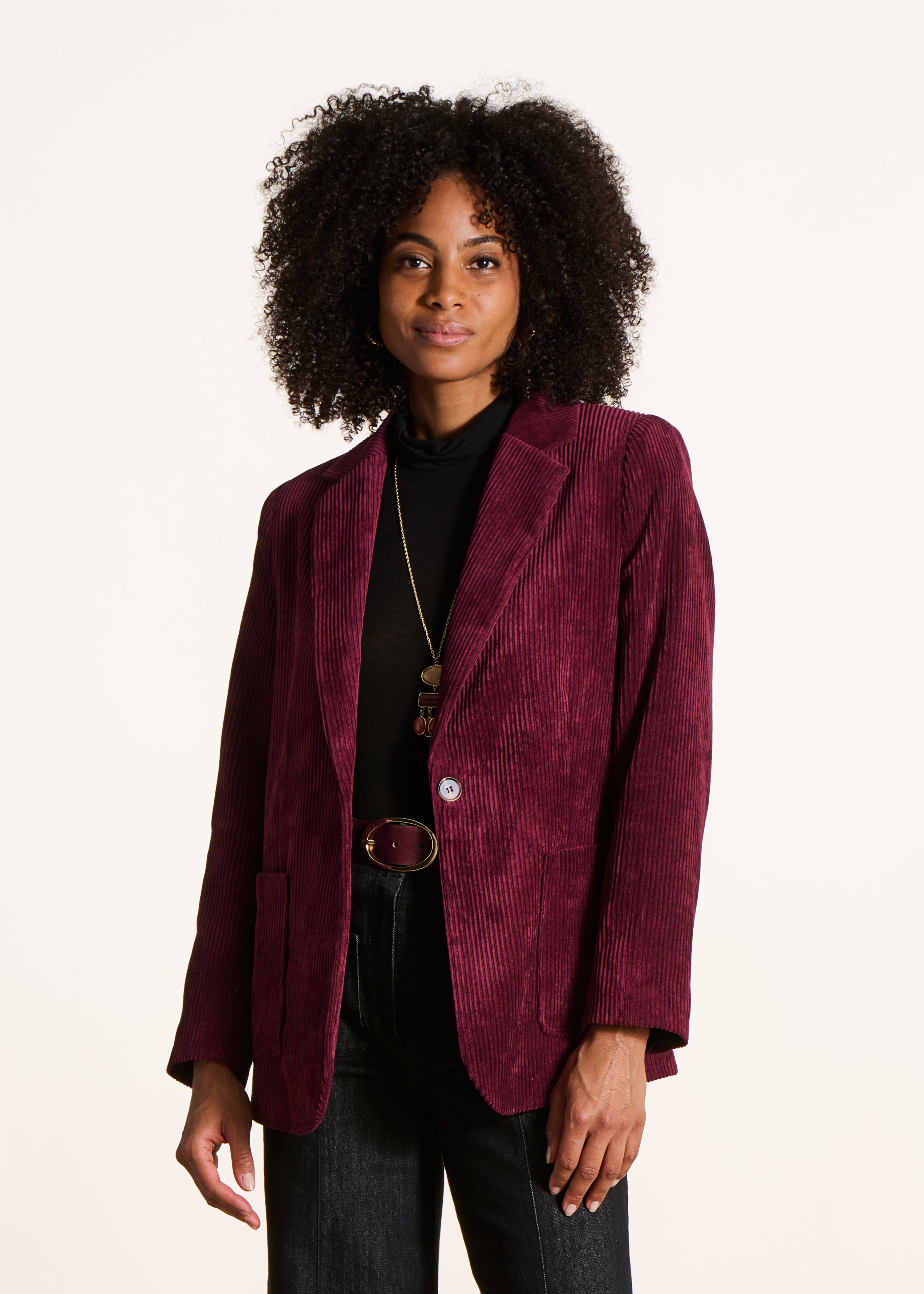 Veste tailleur bordeaux en velours côtelé