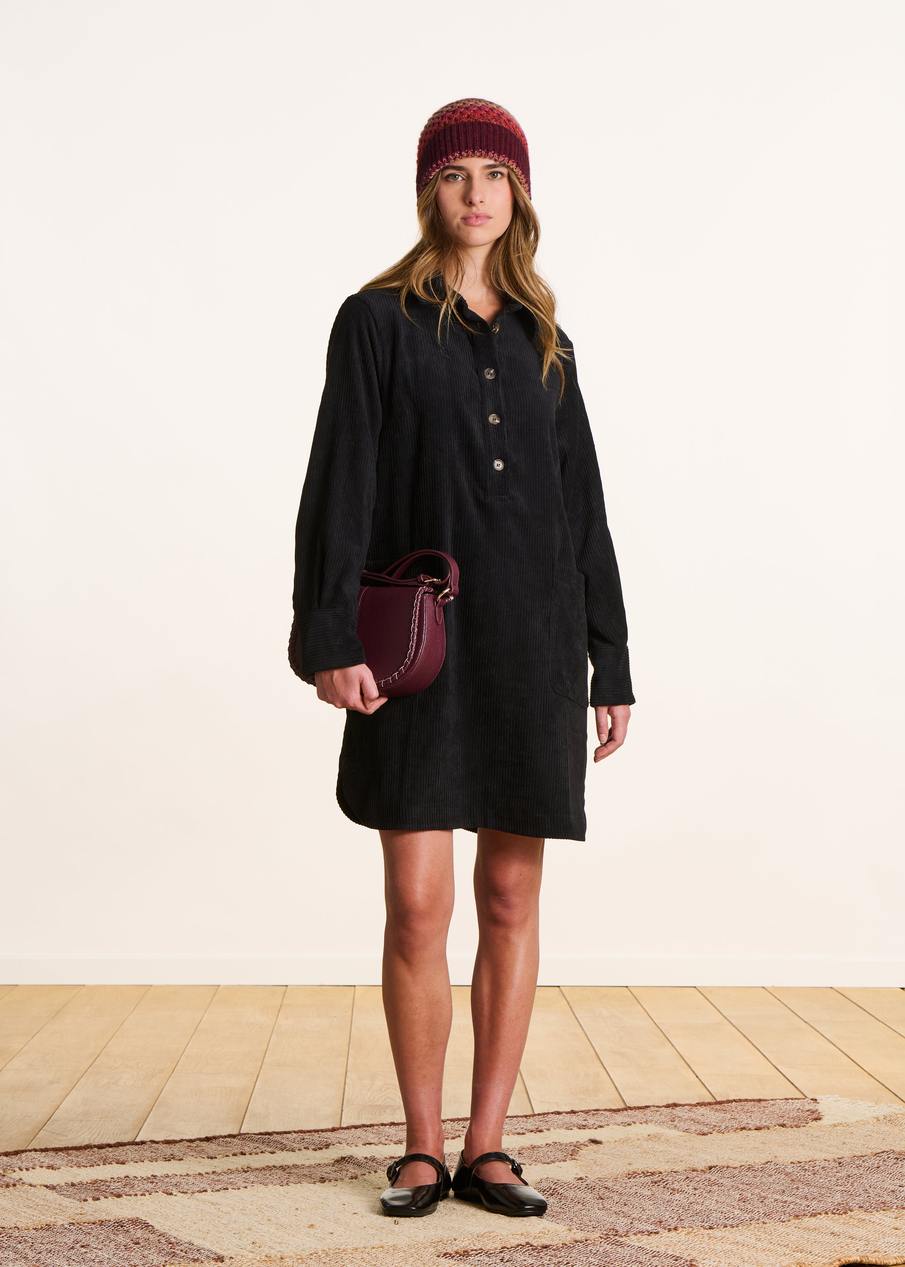 Robe chemise courte en velours côtelé