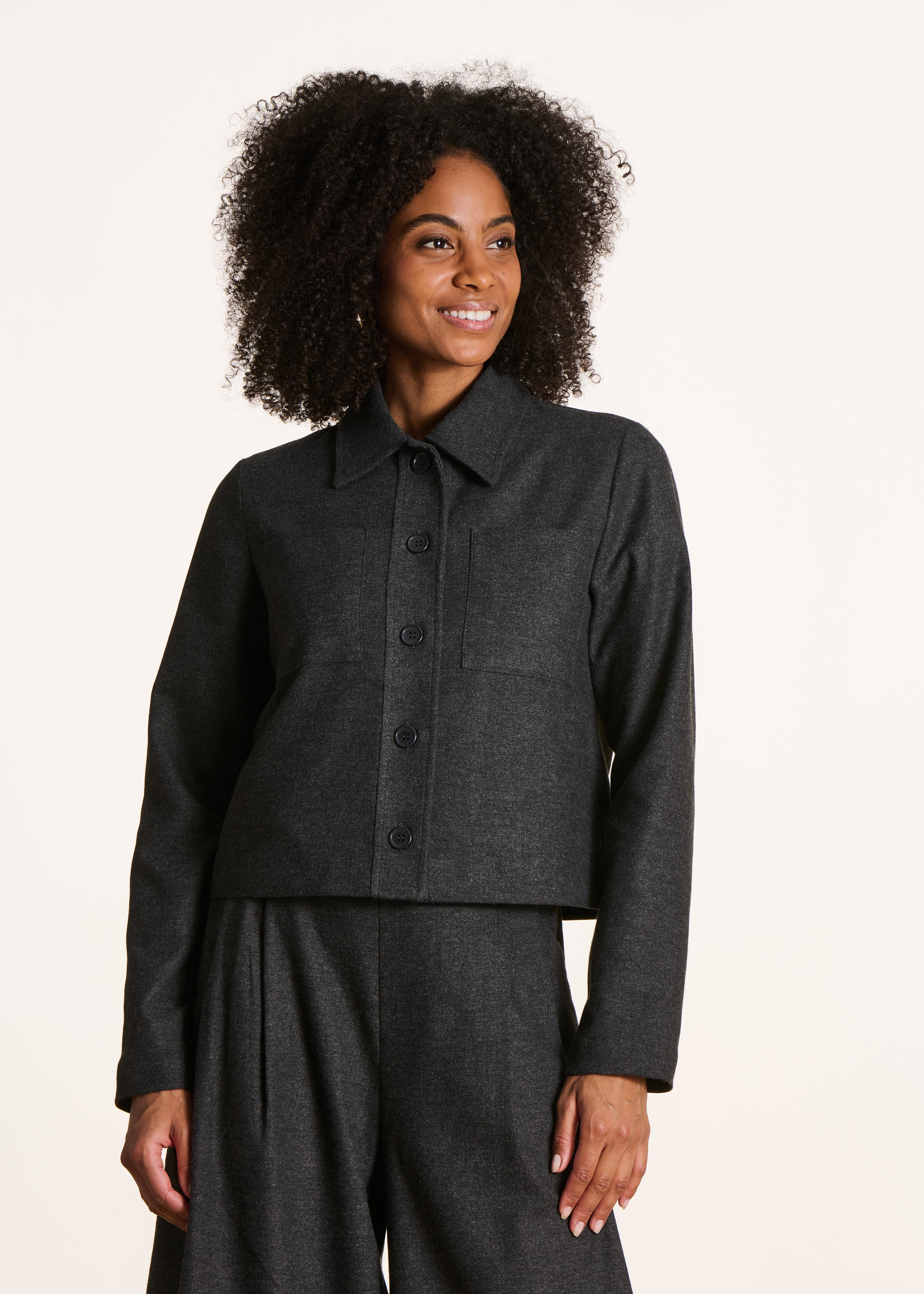 Veste courte en tweed gris foncé