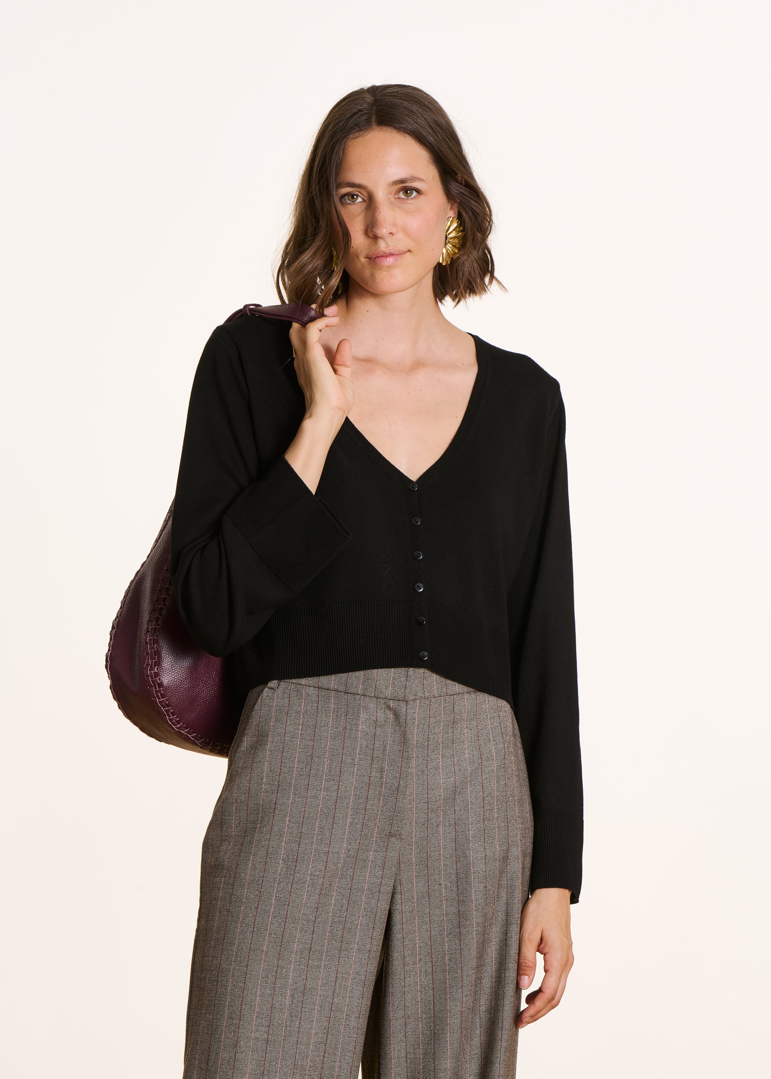 Gilet court en maille fine noire