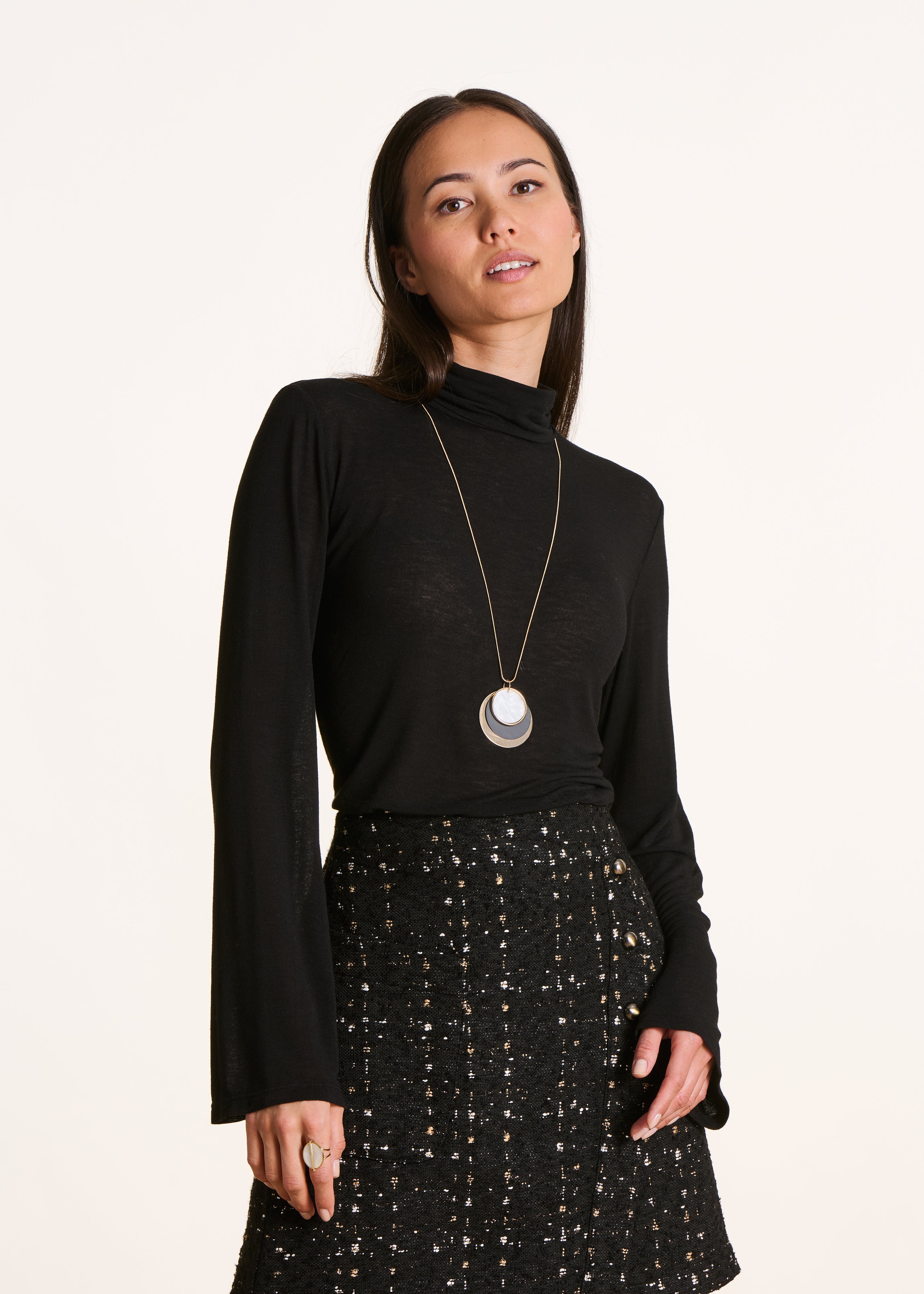 T-shirt ajusté col boule manches longues