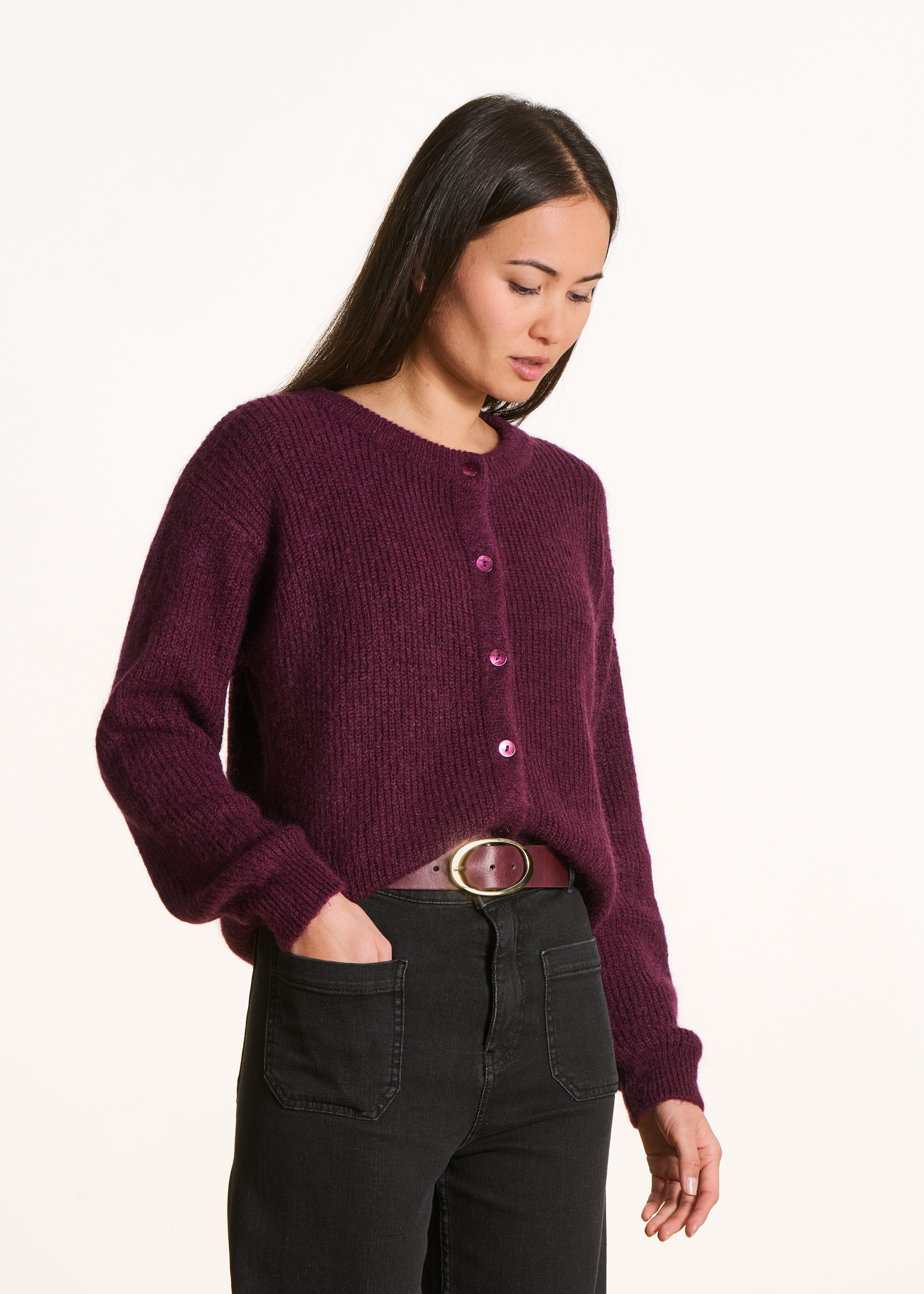 Gilet en maille à côtes col rond