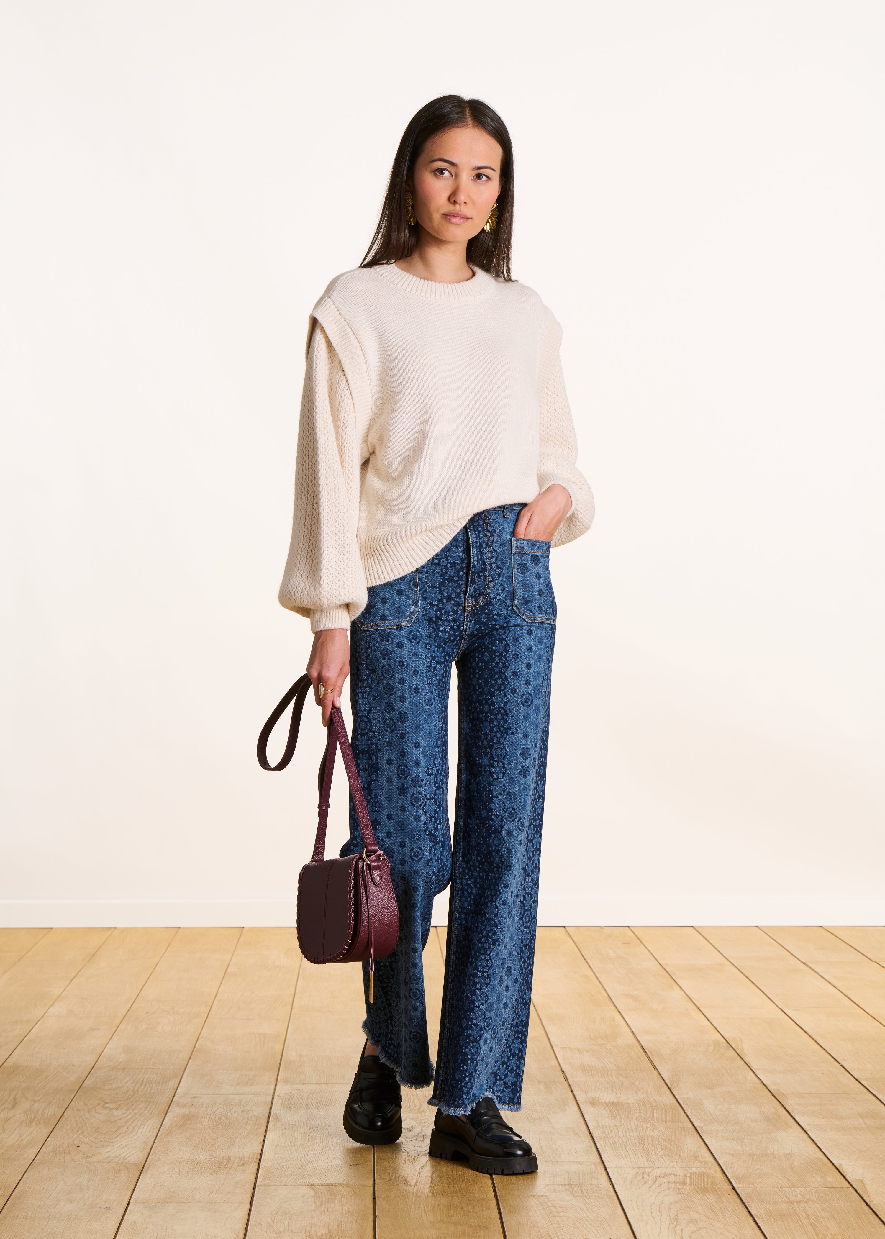 Jean flare imprimé taille haute en coton biologique