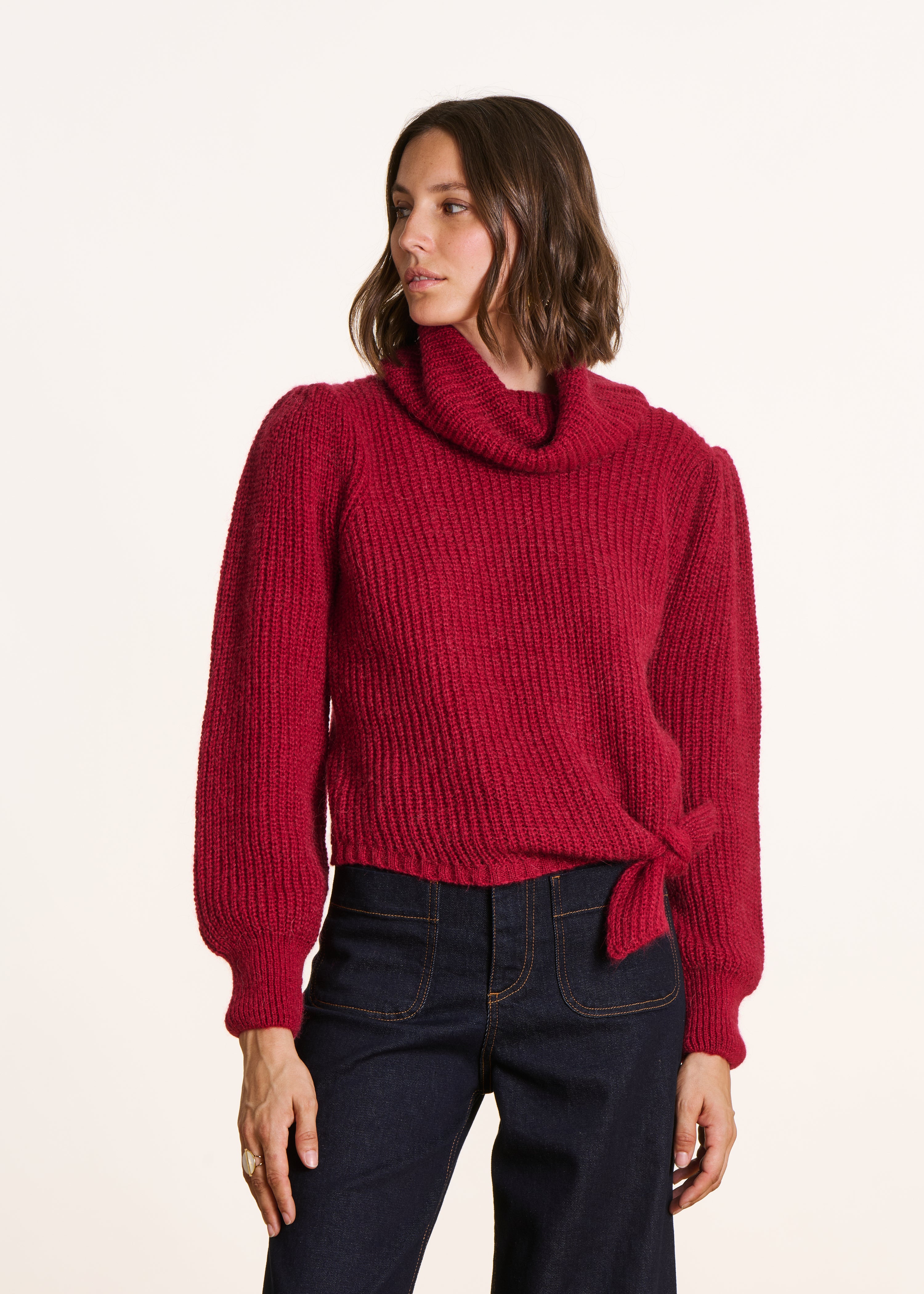 Pull rouge manches longues col roulé