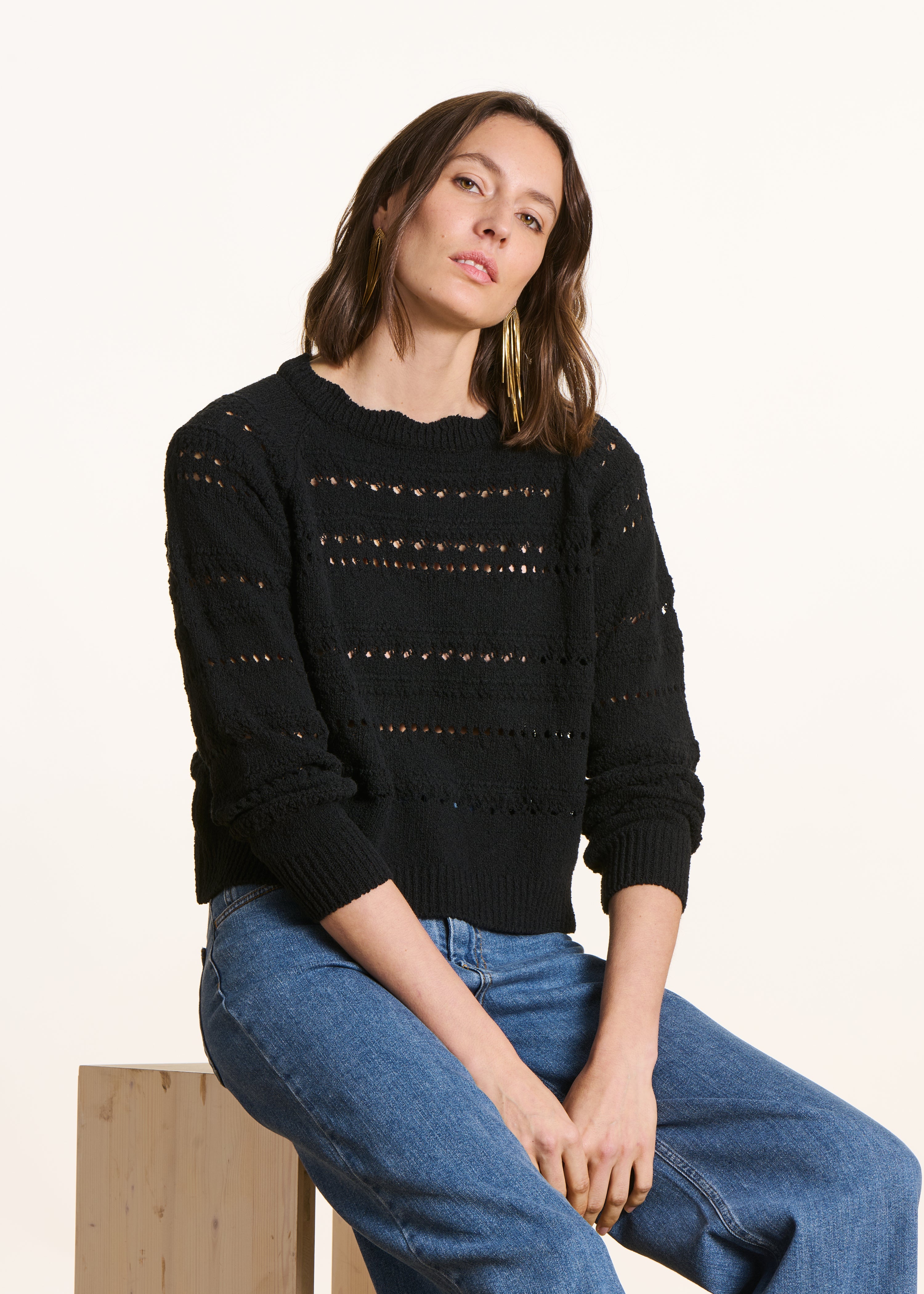 Pull en maille ajourée manches longues