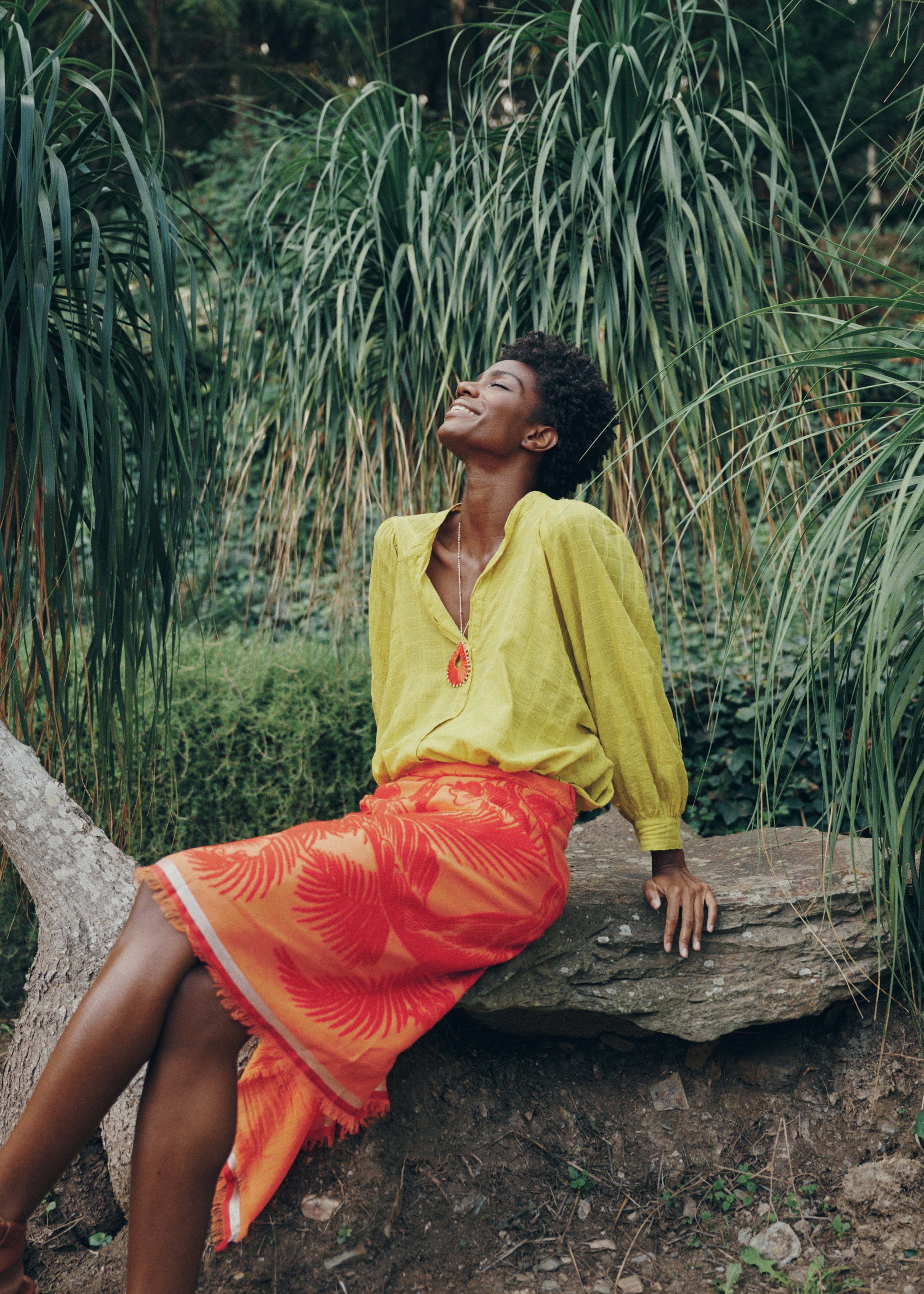 Chemise ample vert anis à carreaux