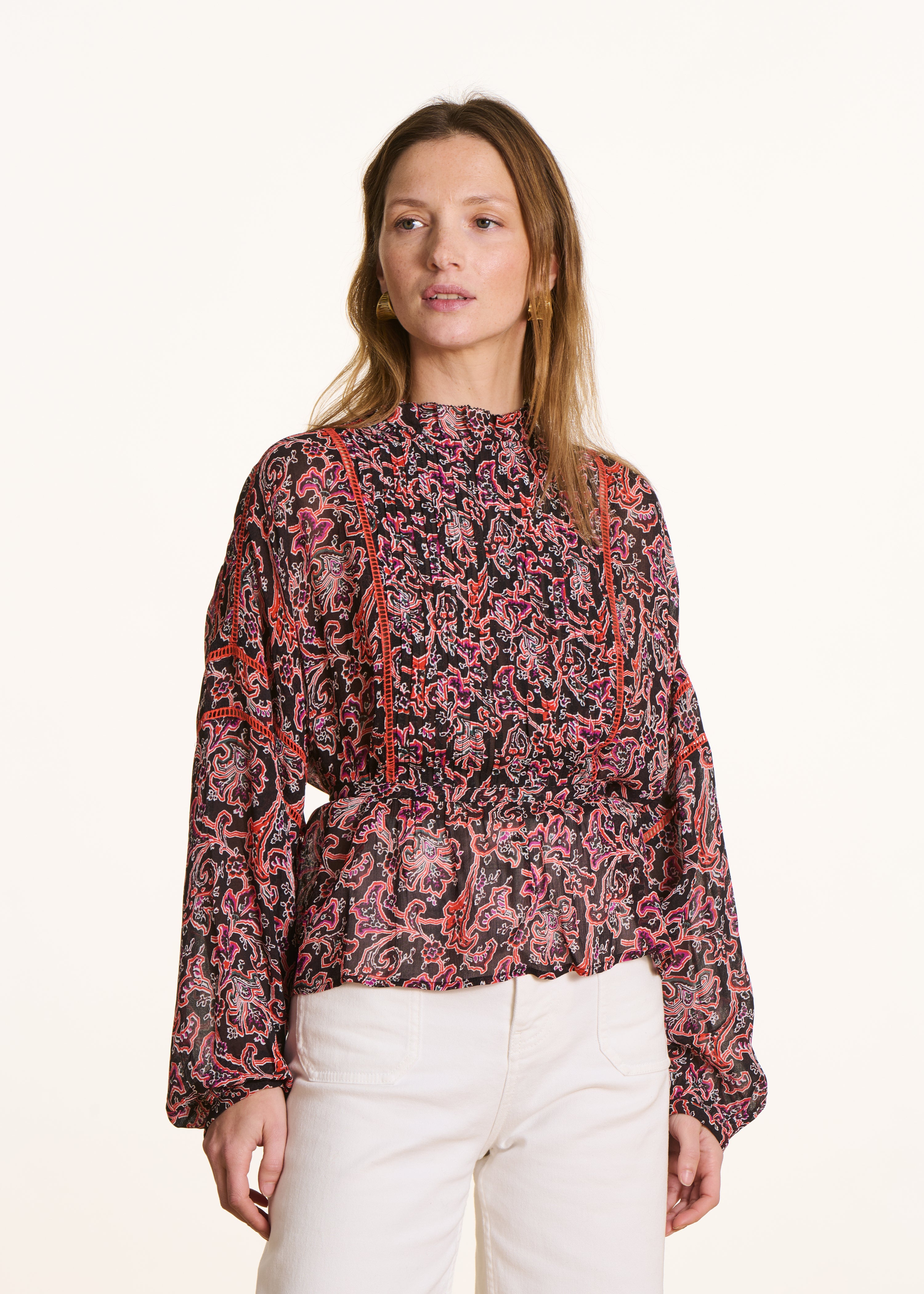 Blouse noire manches longues à imprimé