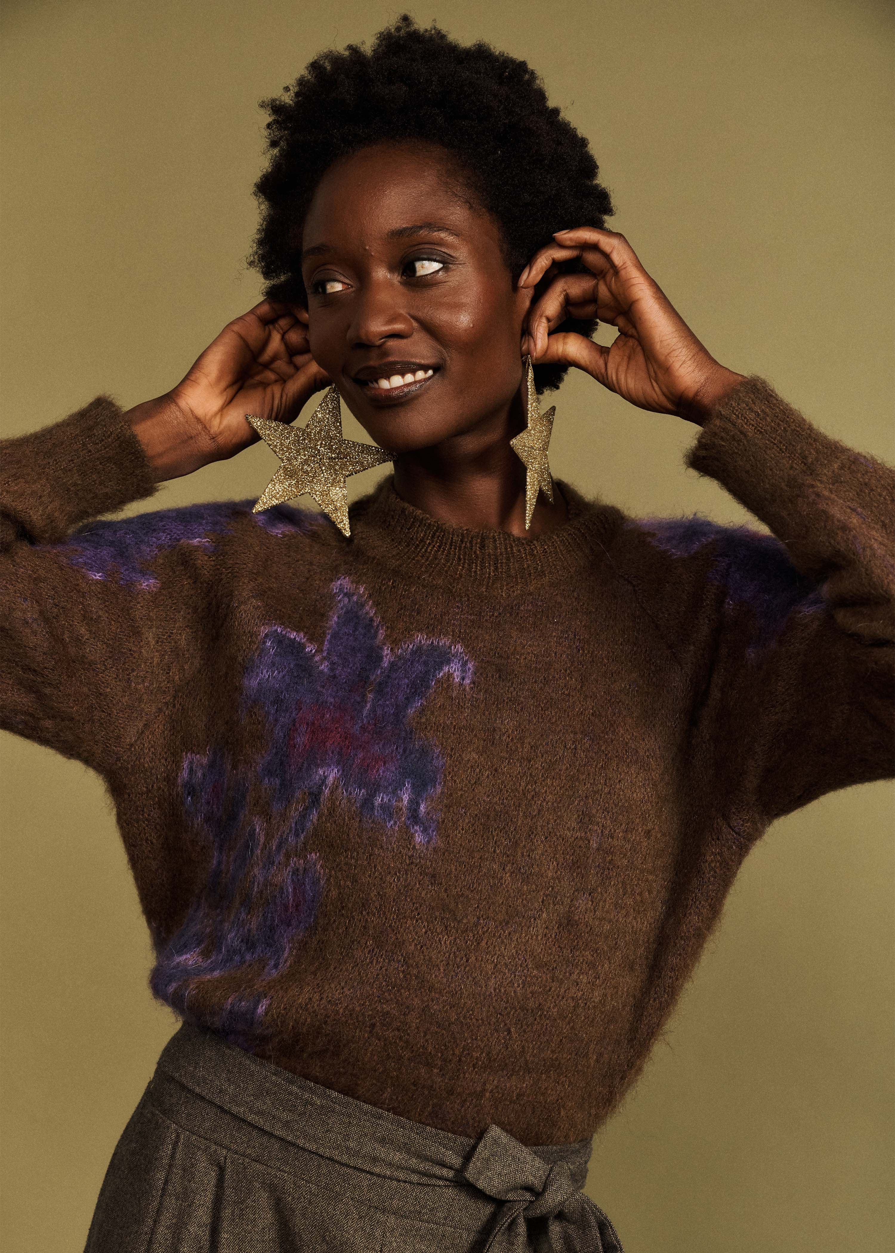 Pull bicolore en maille jacquard col rond