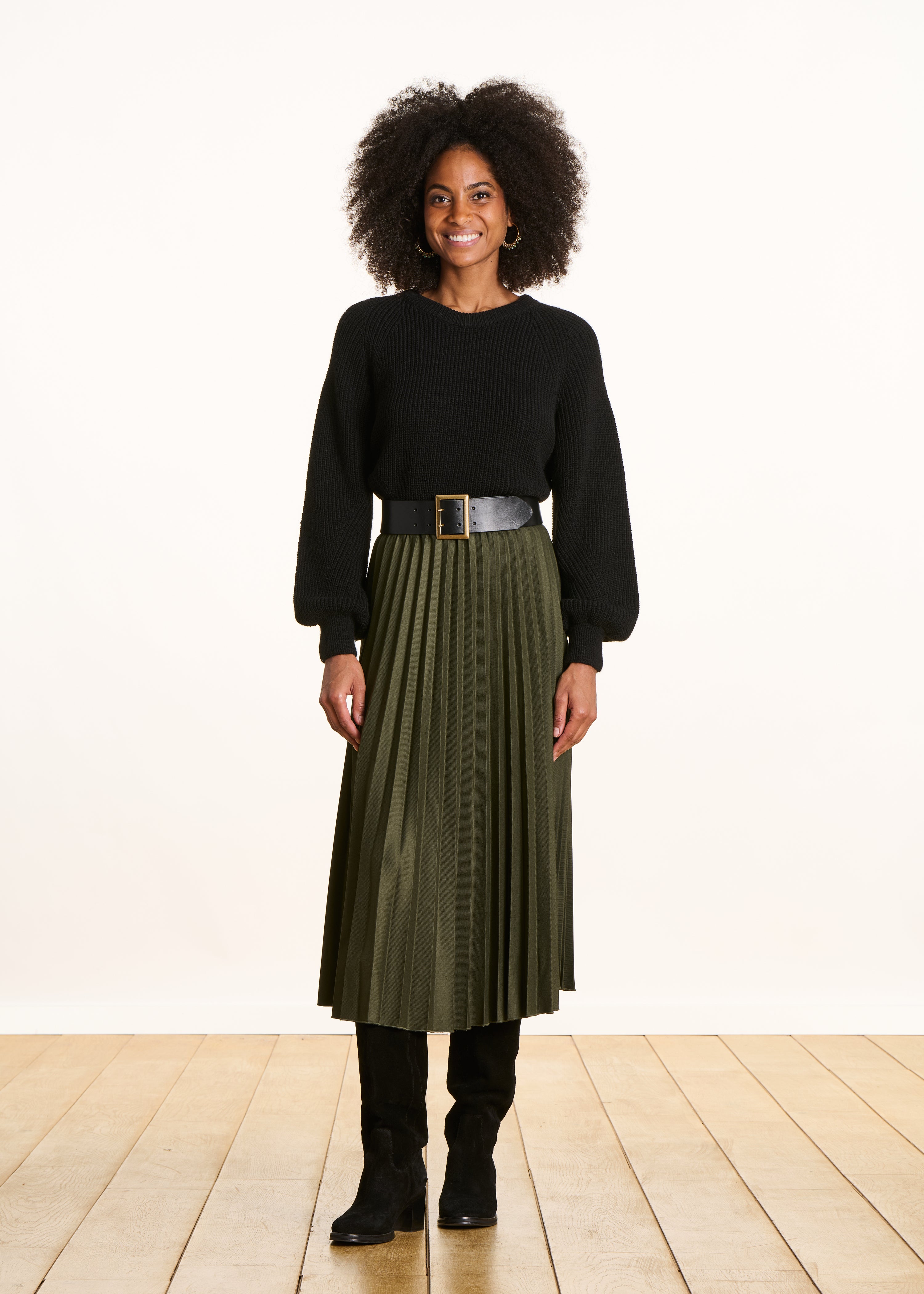 Jupe mi-longue en flanelle plissée