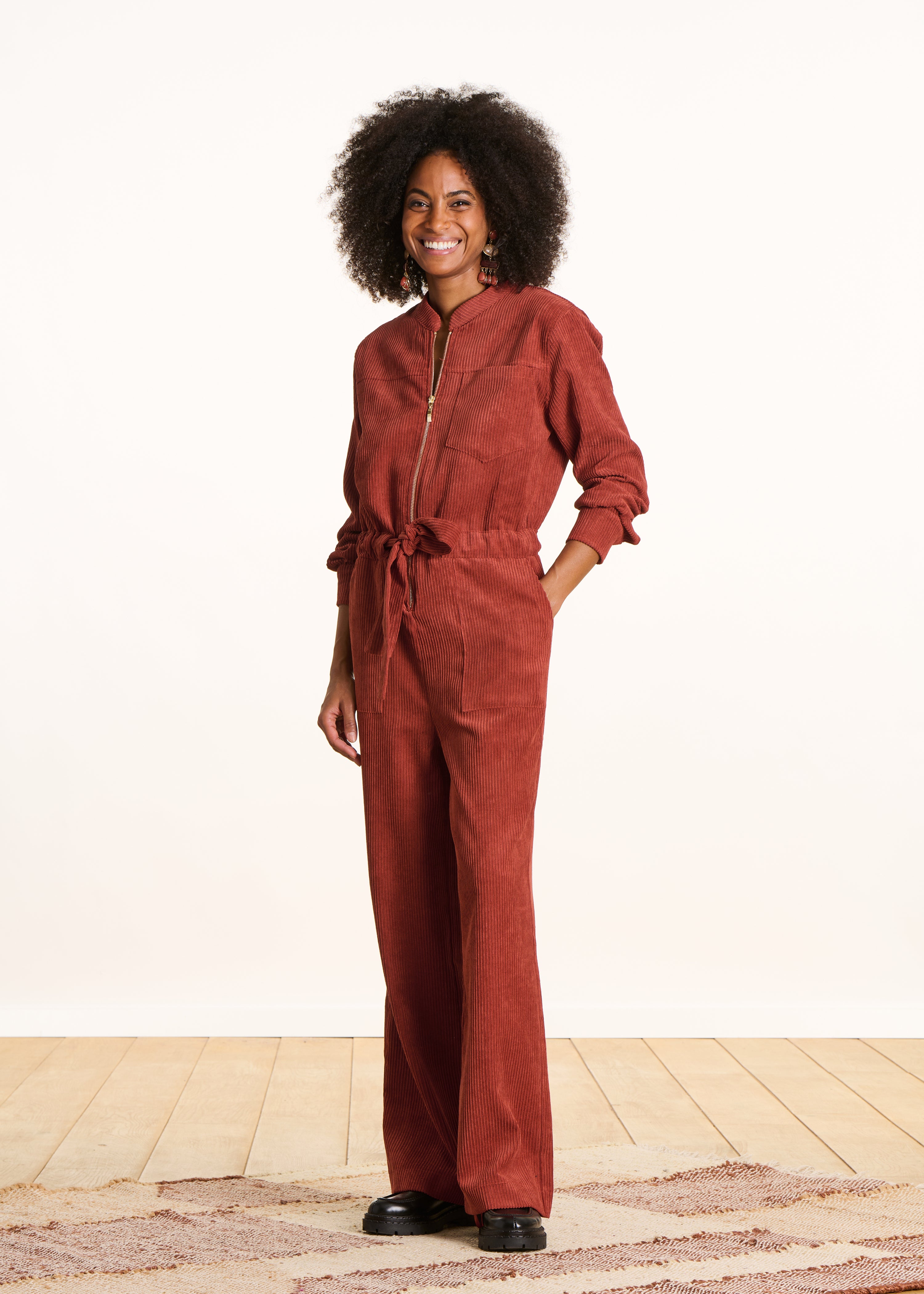 Combinaison pantalon en velours côtelé terracotta