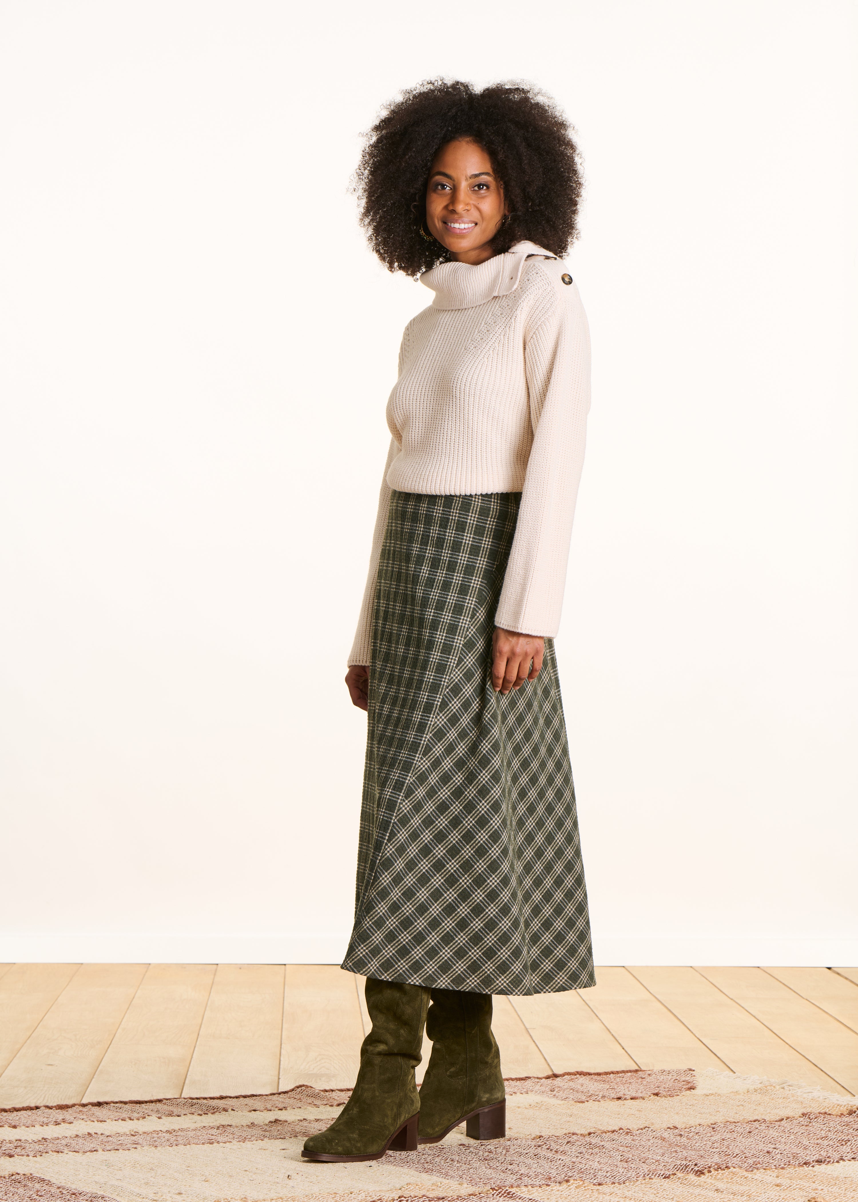 Jupe mi-longue à carreaux