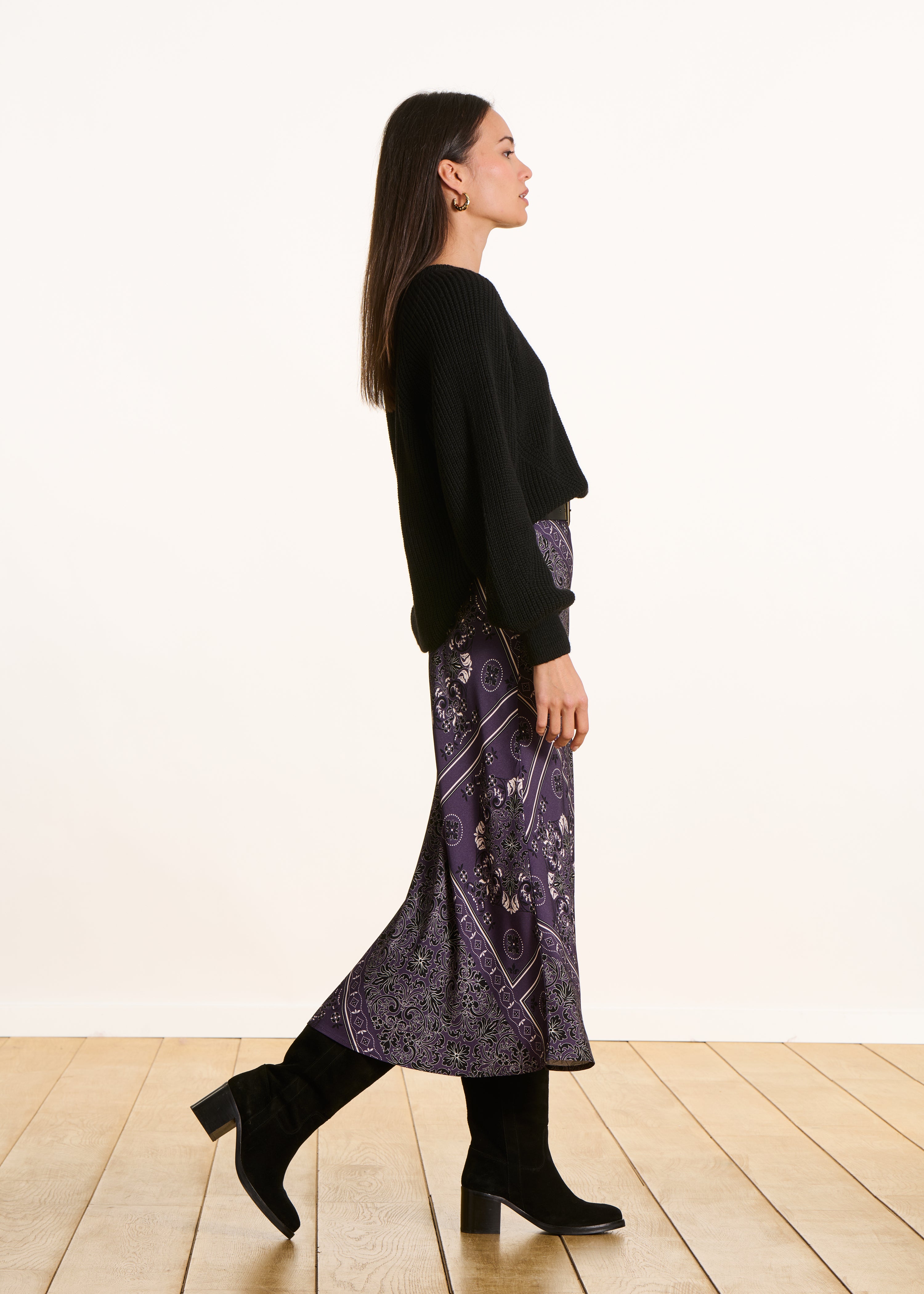 Jupe fluide en twill à imprimé foulard