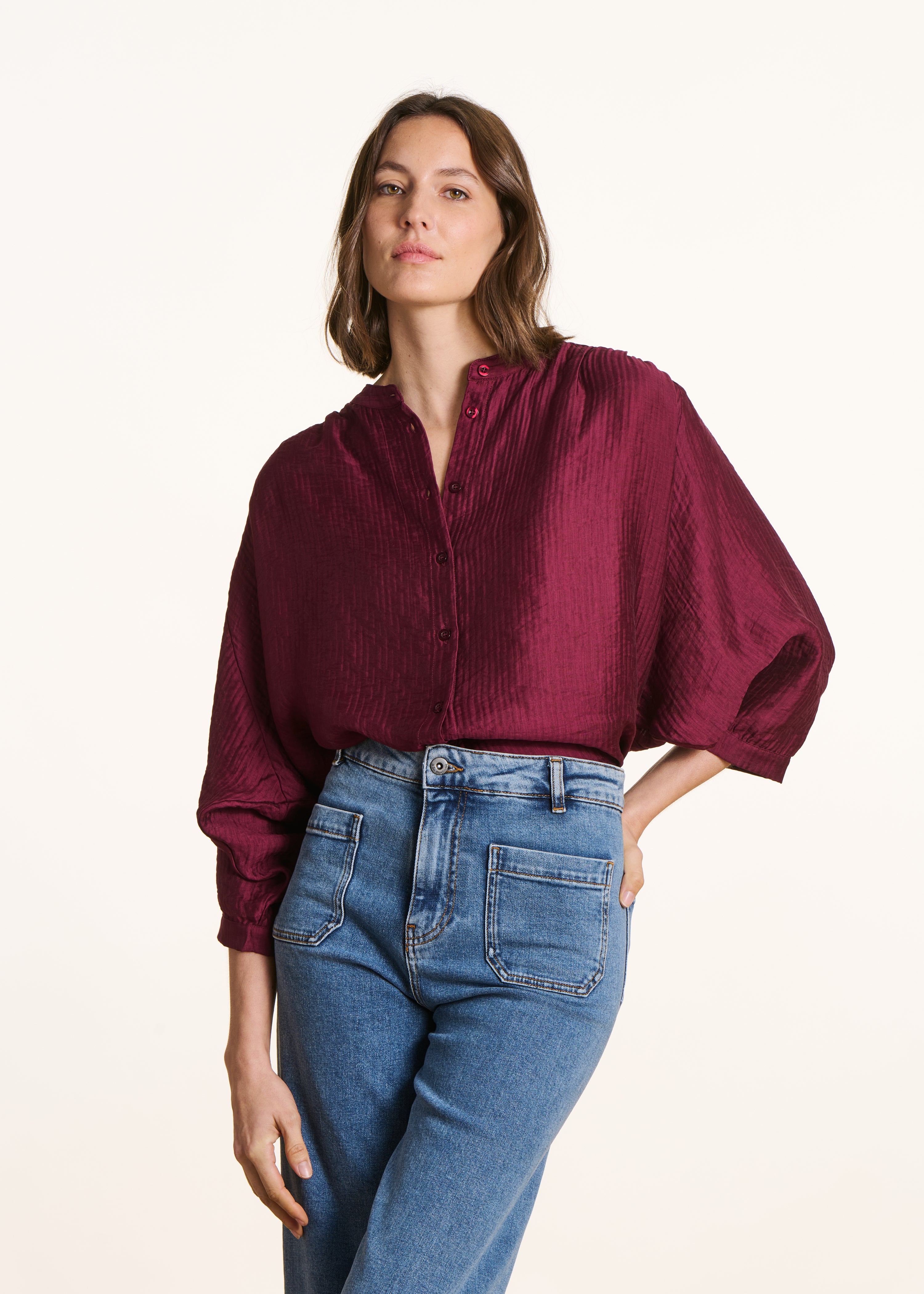 Chemise ample bordeaux à manches longues