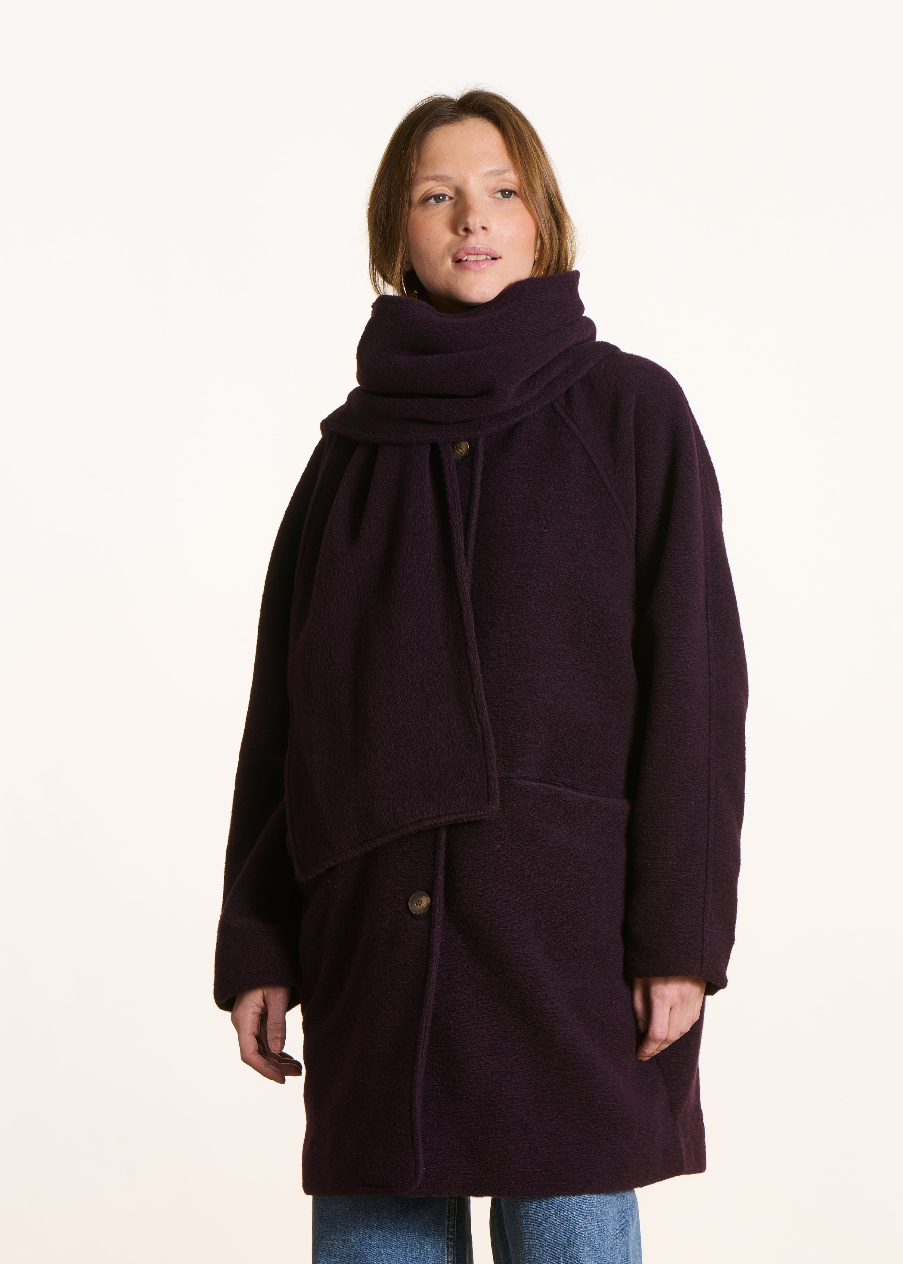 Manteau 3/4 ample en laine mélangée