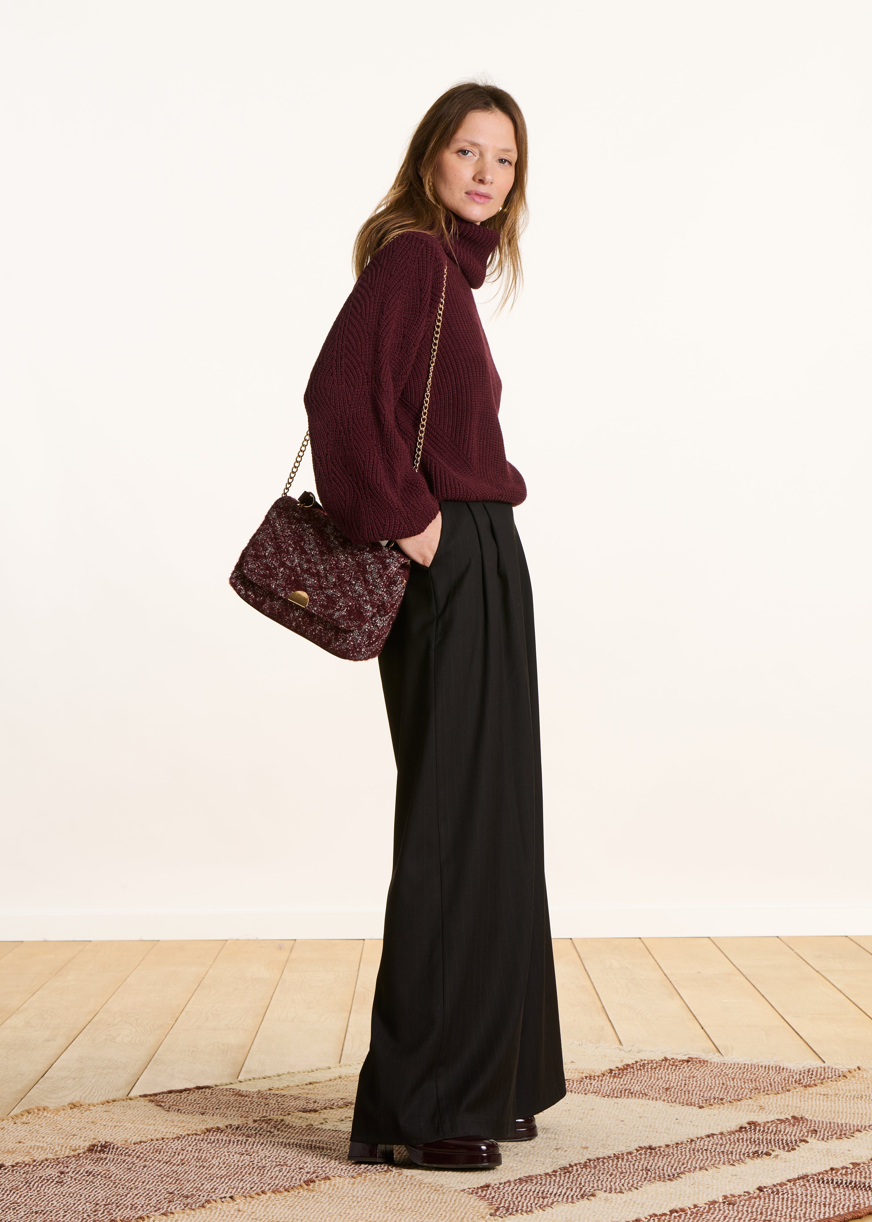 Pantalon oversize rayé taille haute