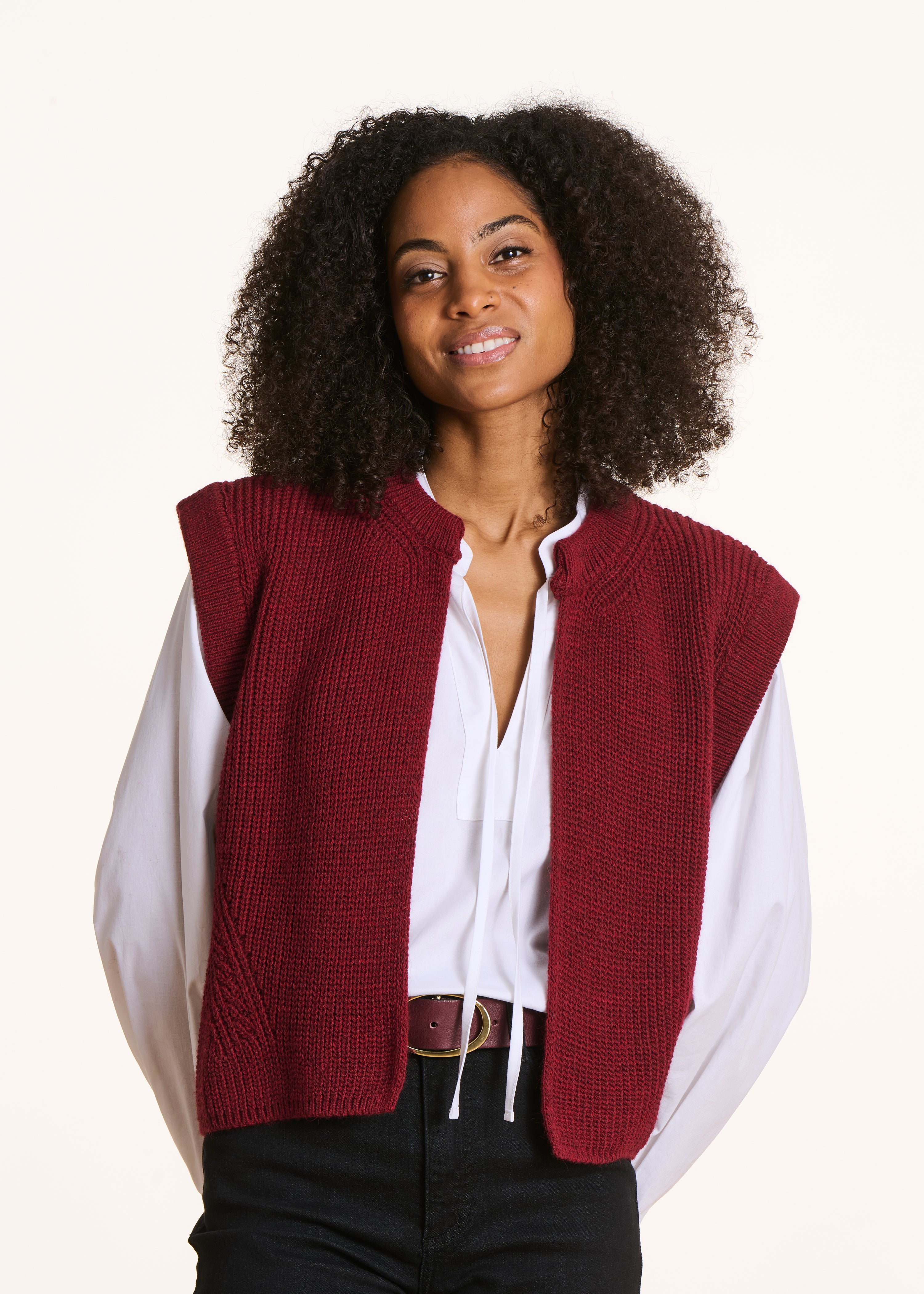 Gilet court sans manches en côtes perlées