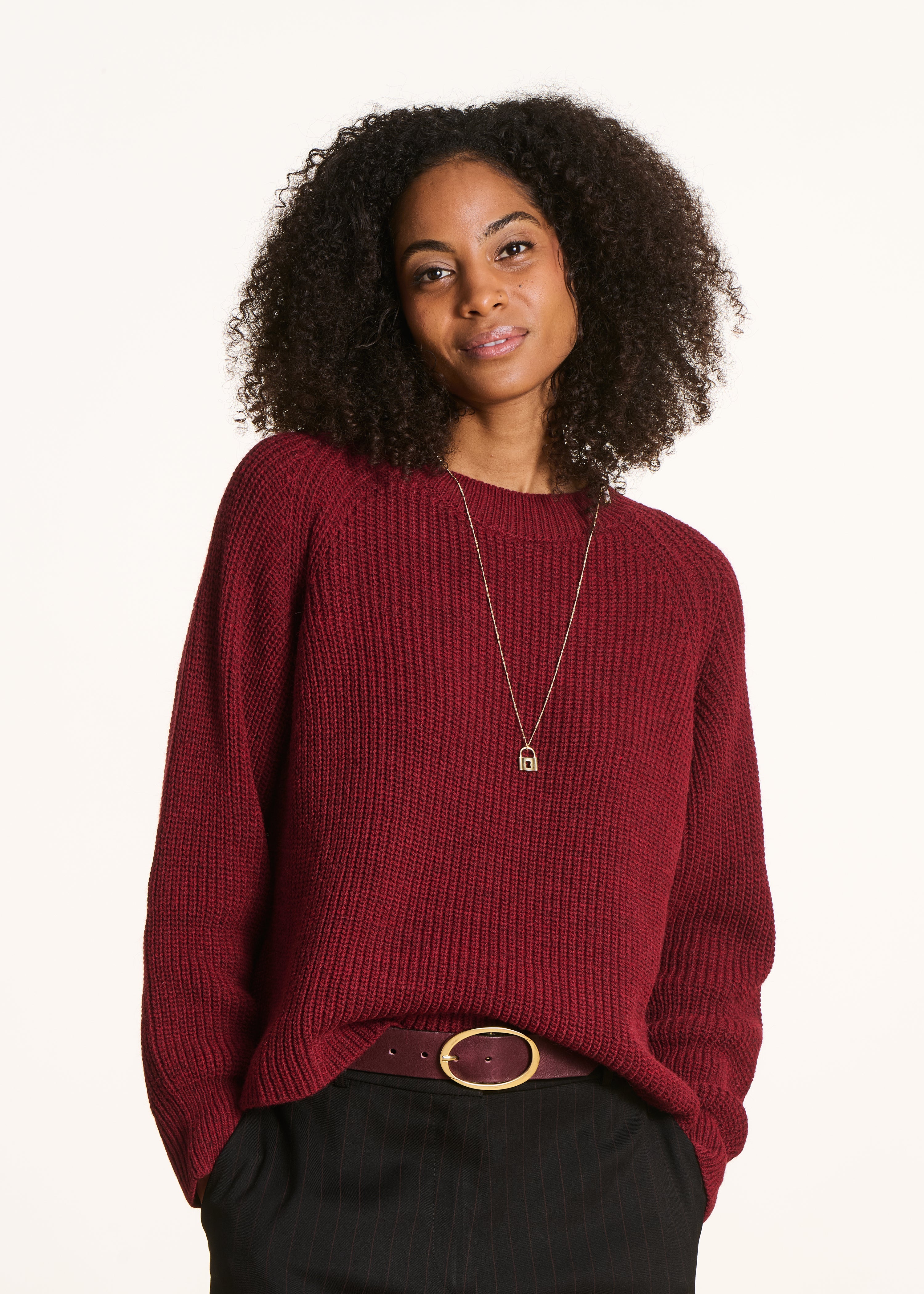 Pull encolure ronde en maille côtes perlées