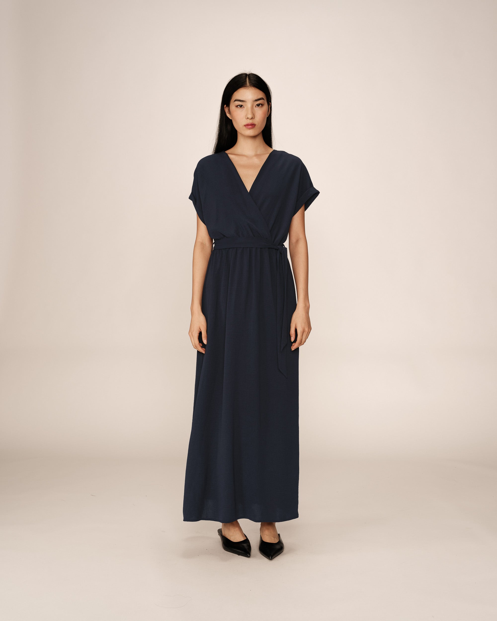 Robe longue trapÃƒÂ¨ze marine Papillon