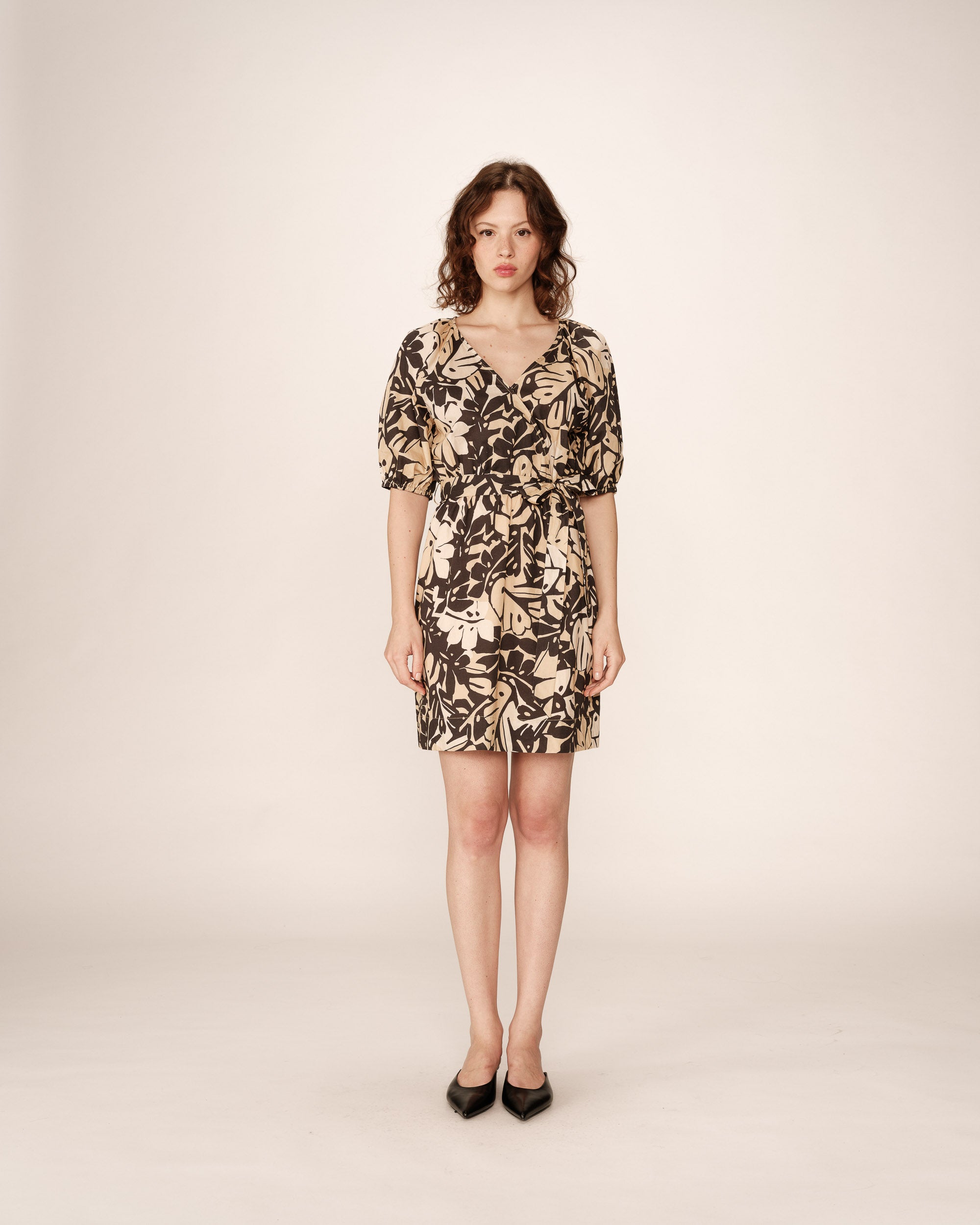 Robe courte imprimée beige Pavane