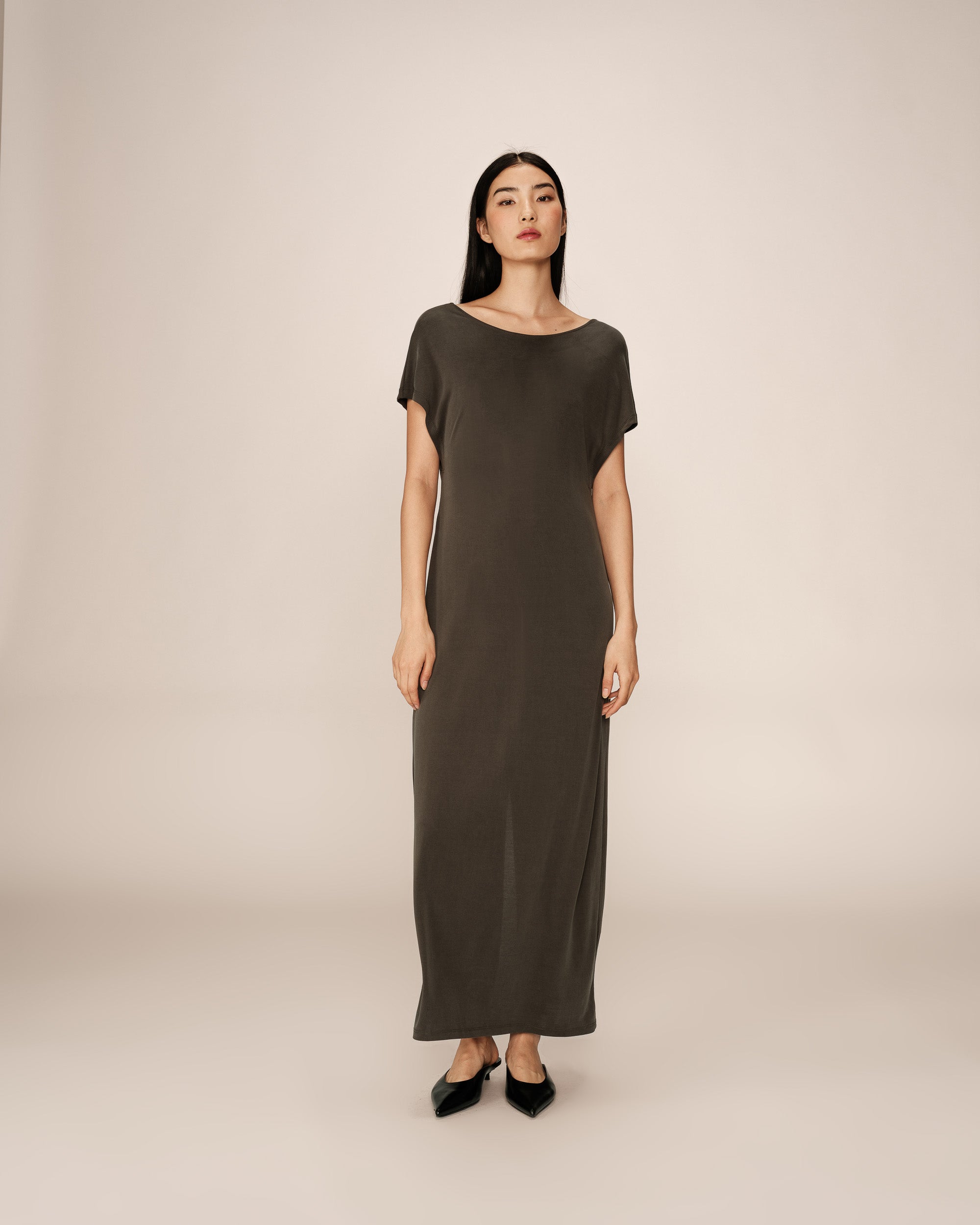 Robe mi-longue en modal kaki Peace