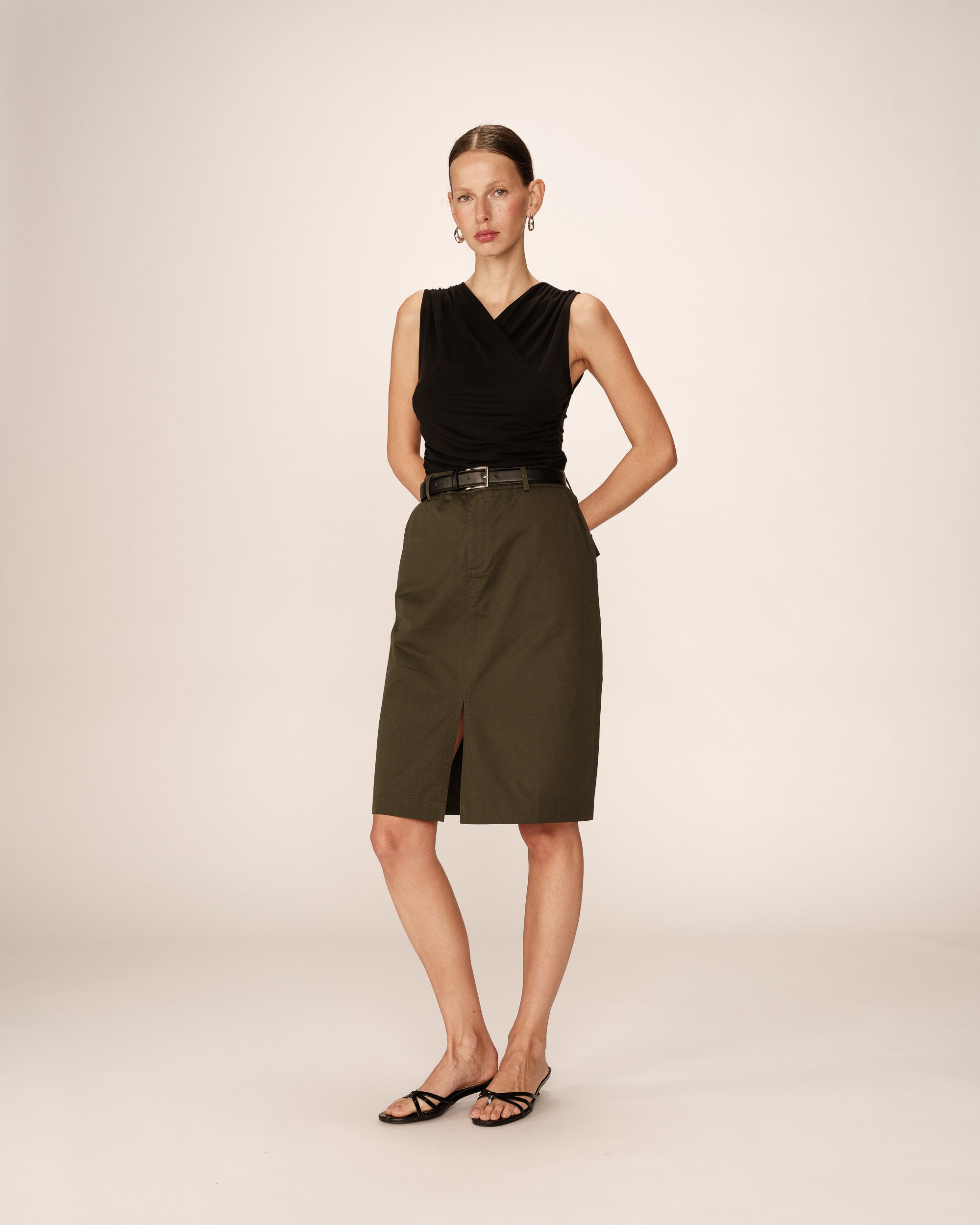 Jupe mi-longue crayon kaki Pencil