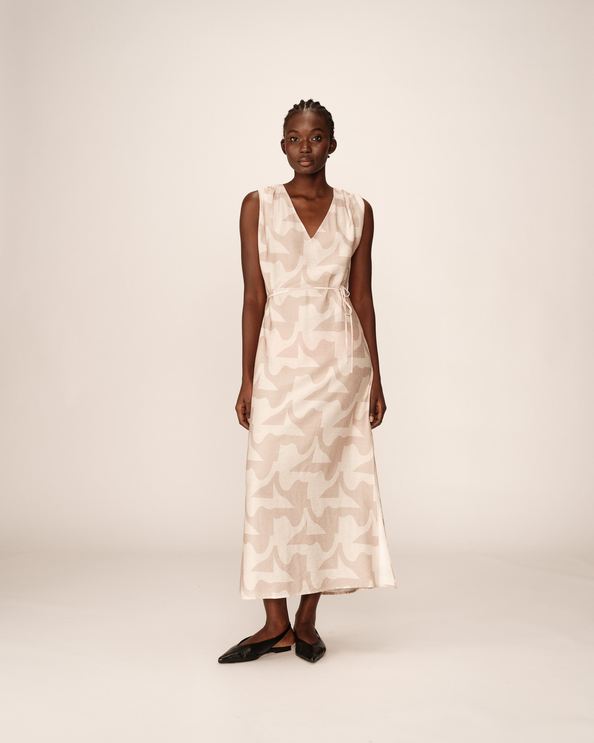 Robe longue imprimée beige Pensee