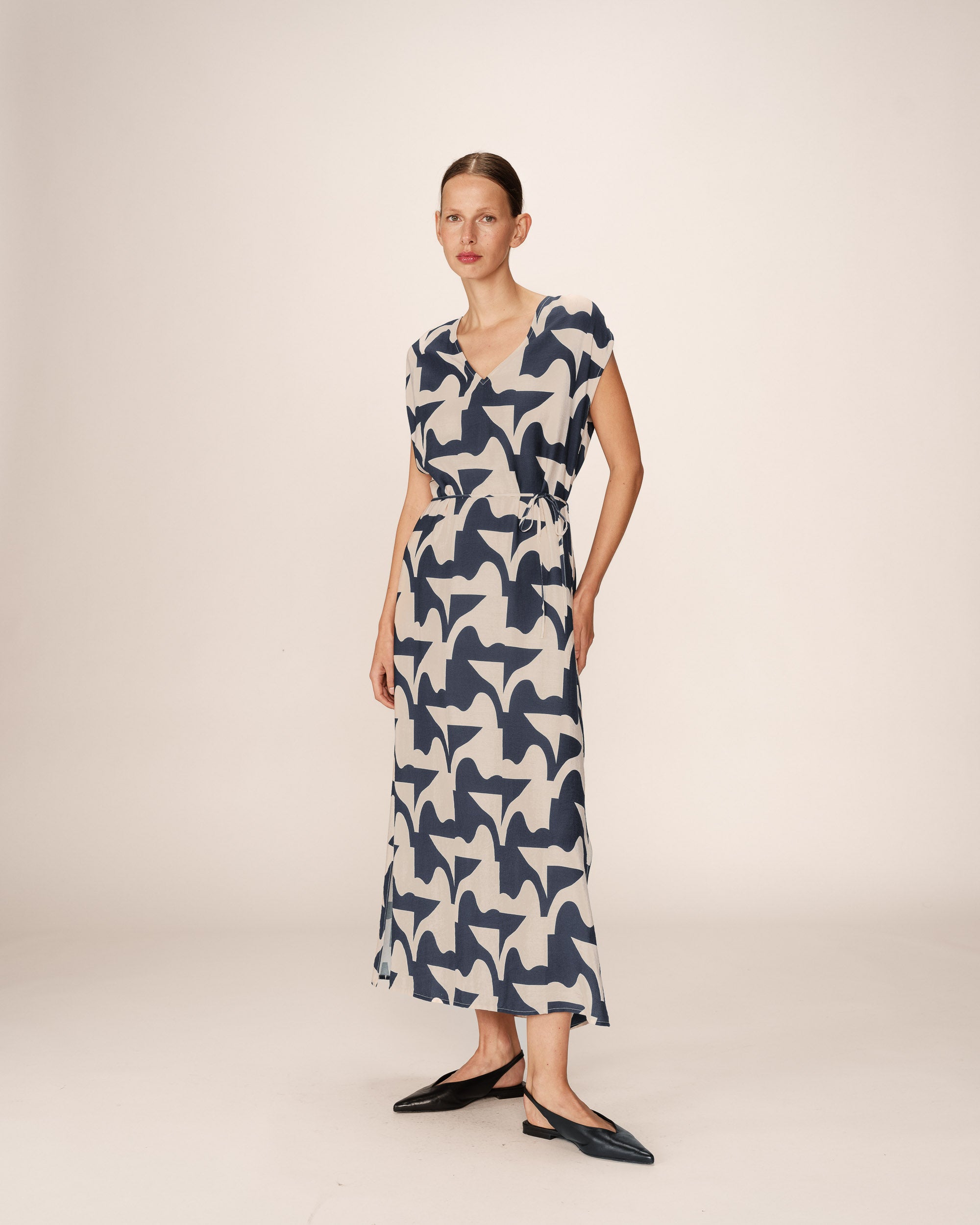 Robe longue imprimée marine Pensee