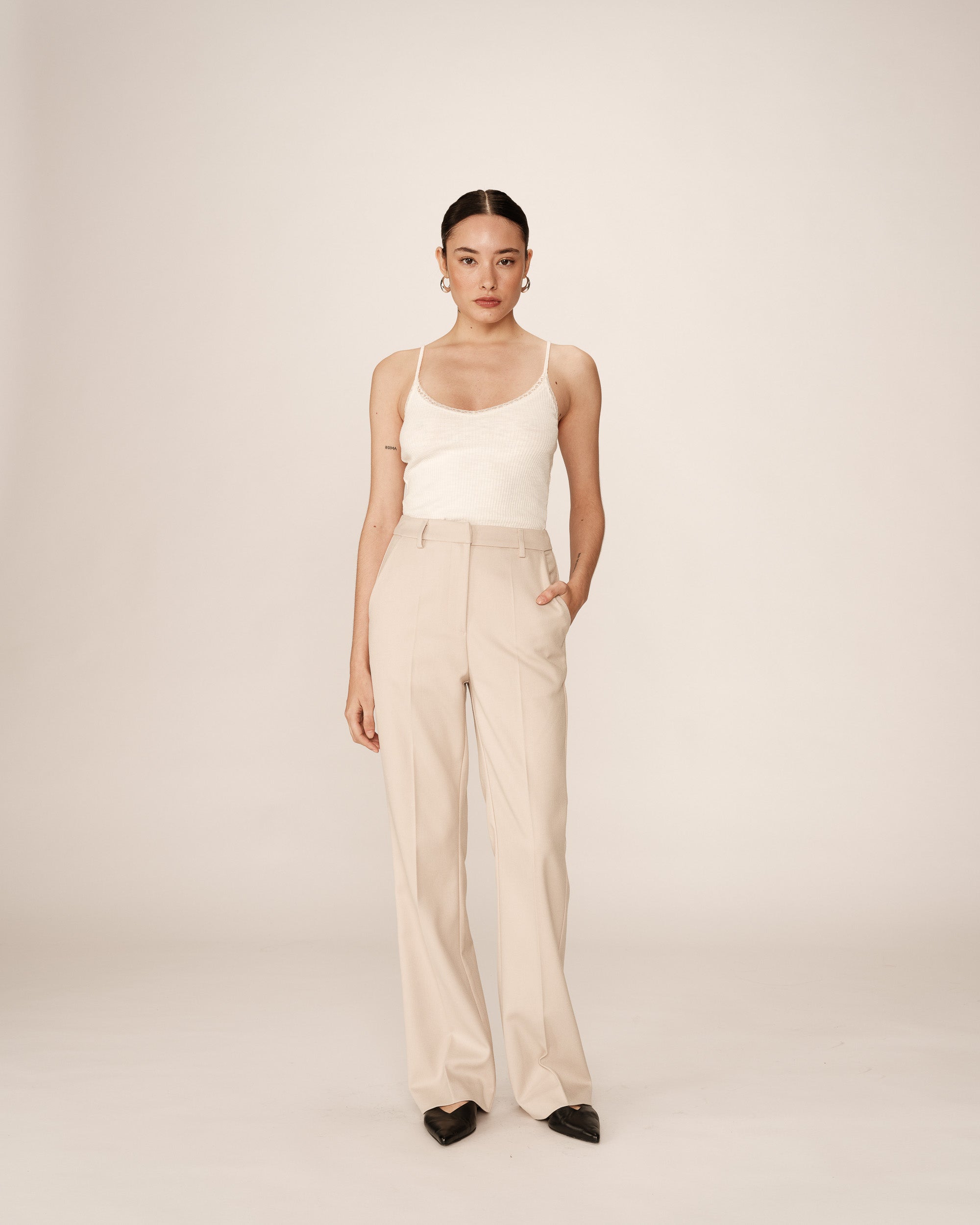 Pantalon tailleur evase beige People