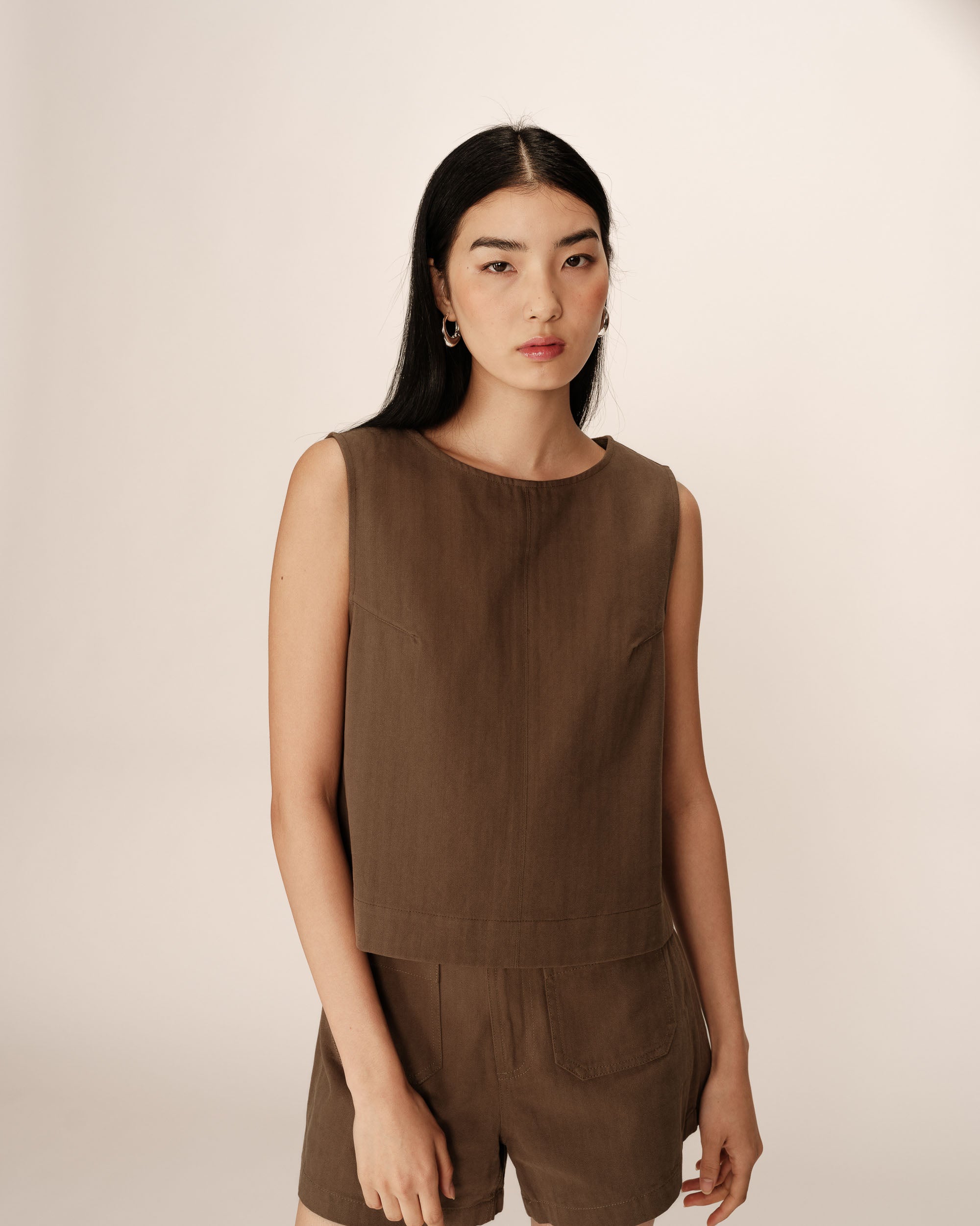 Top court large en coton kaki Pepino