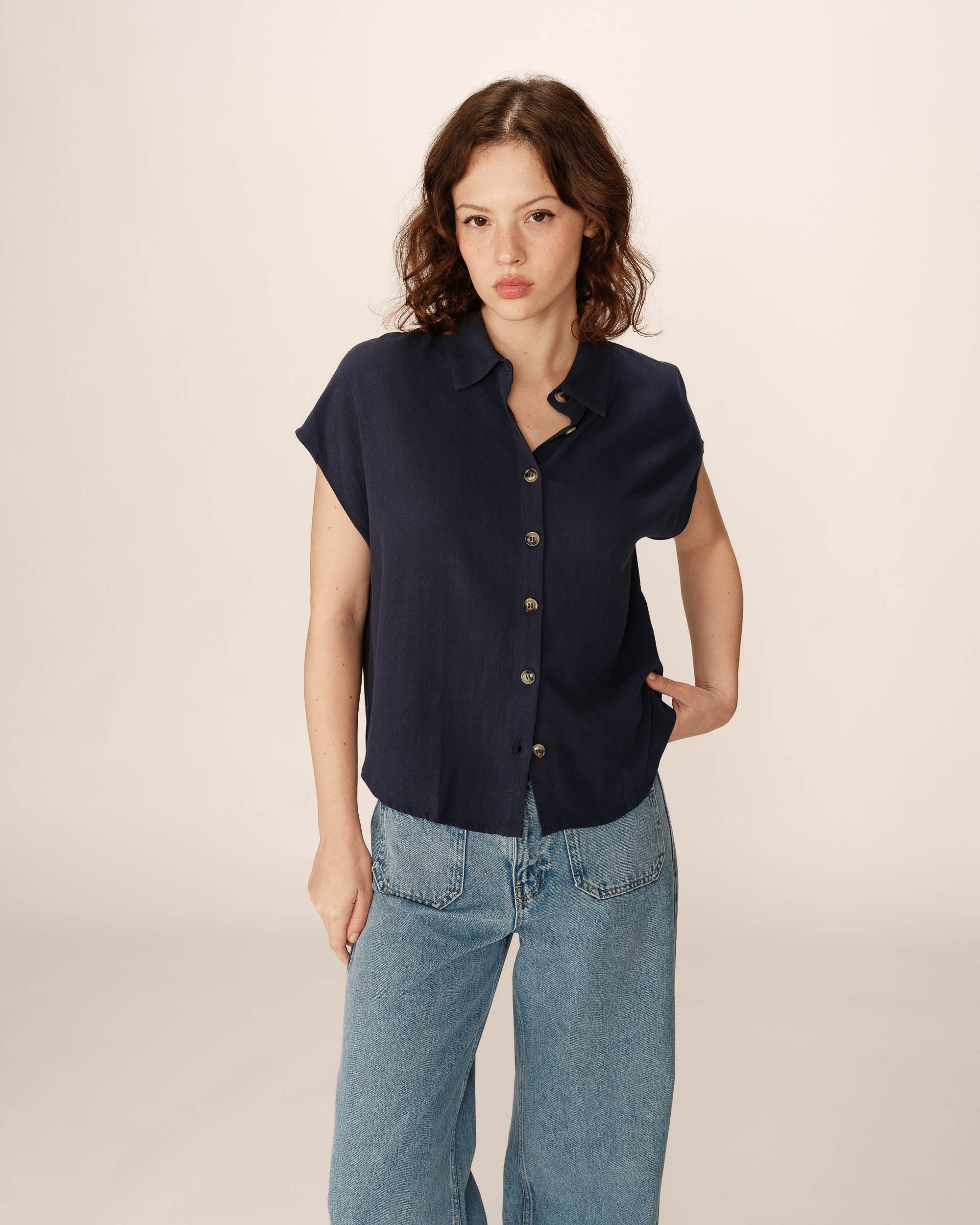 Chemise manches courtes marine Perez