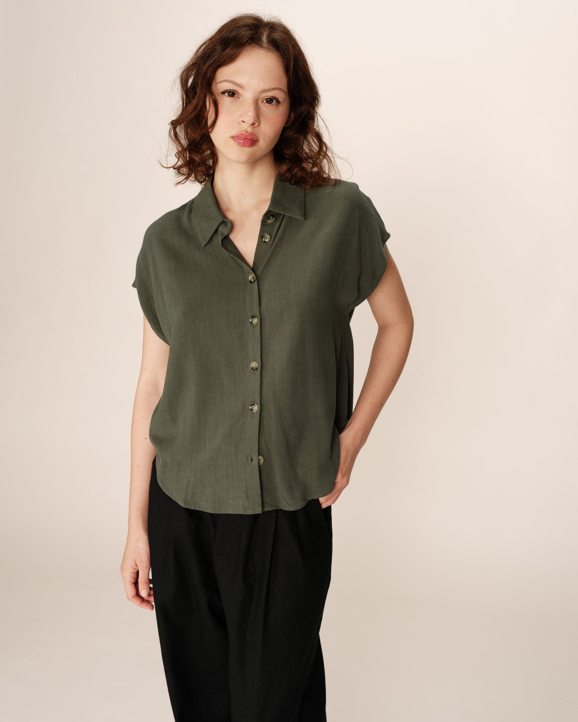 Chemise manches courtes vert Perez