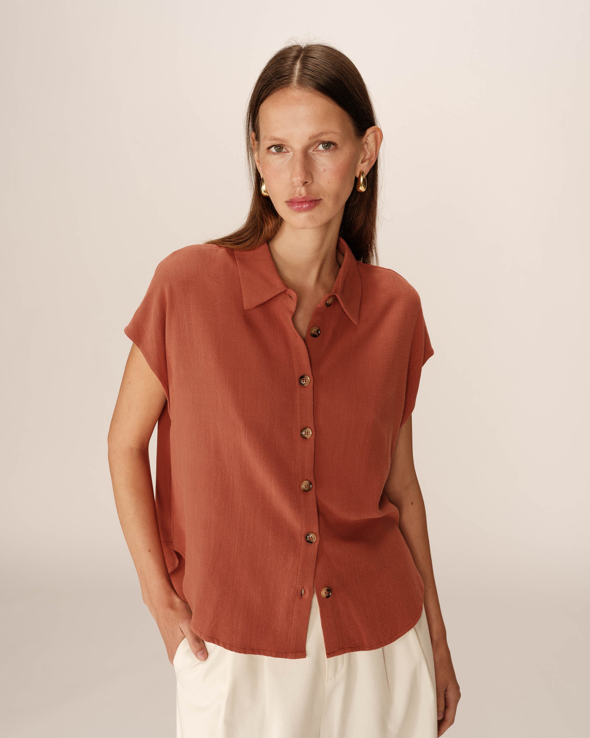 Chemise manches courtes terracotta Perez